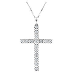 0.70 Carats Diamond Cross Pendant Necklace in 18 Karat White Gold