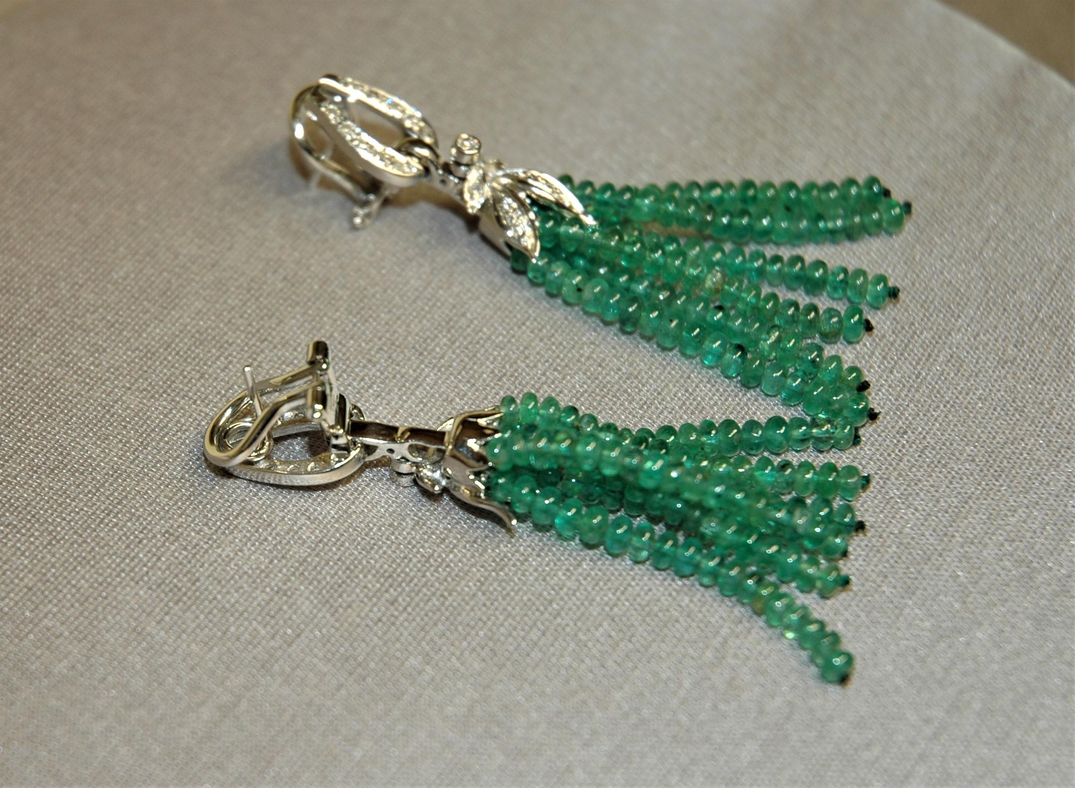 Women's 0.70 Carats Diamonds, Emeralds White Gold Drop Earrings