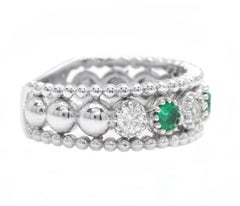 0.70 Carats Natural Emerald and Diamond 14K Solid White Gold Ring