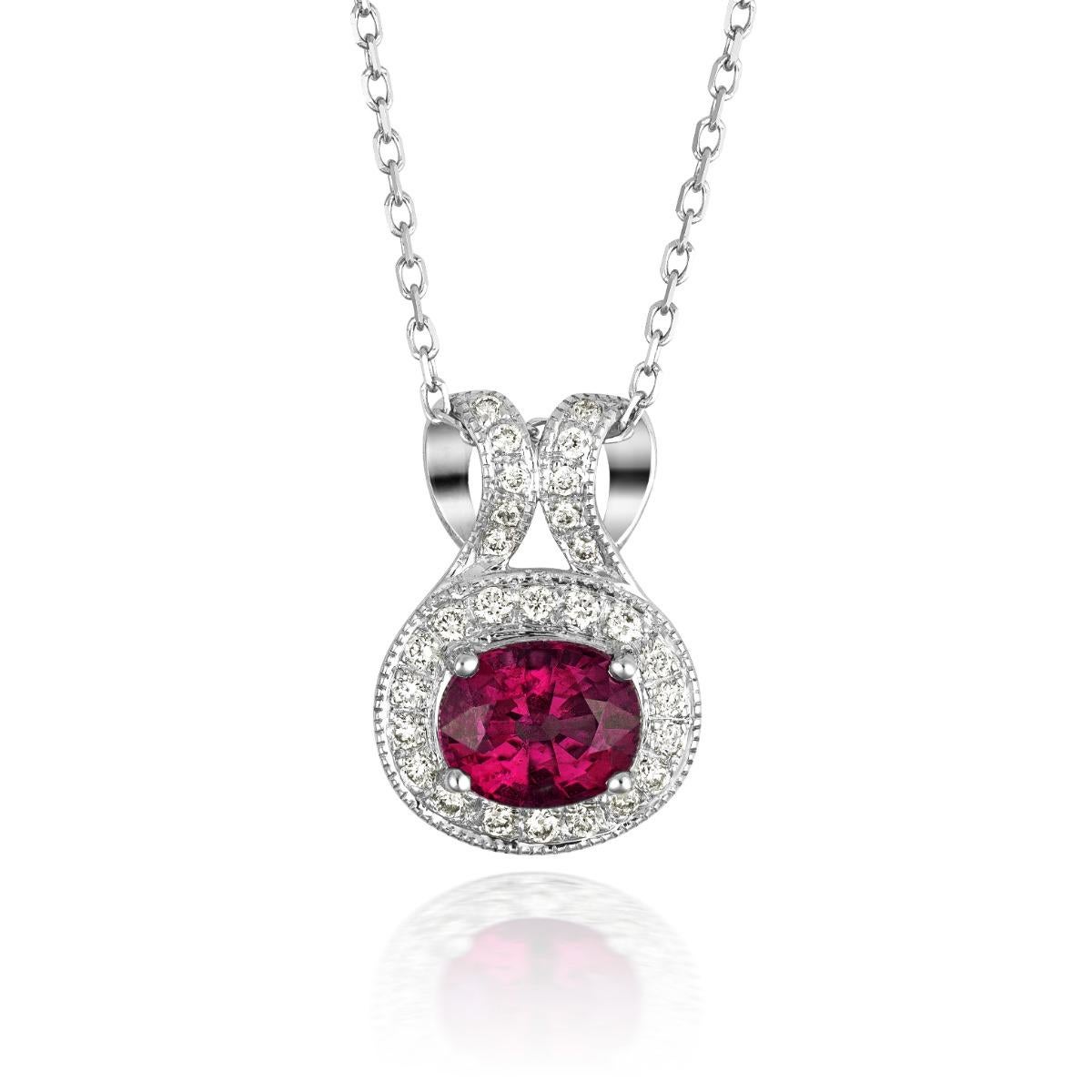 Mixed Cut 0.70 Carats Rubellite Diamonds set in 14K White Gold Pendant For Sale