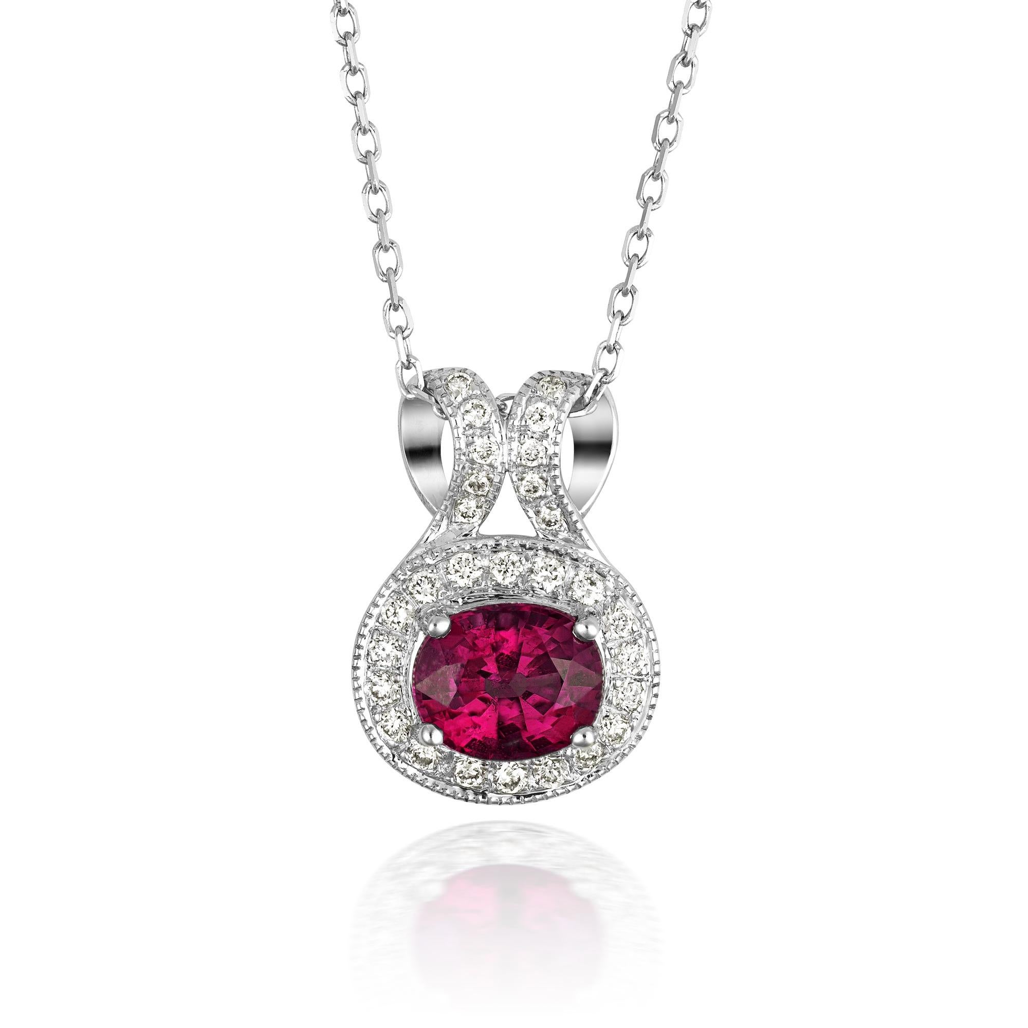 0.70 Carats Rubellite Diamonds set in 14K White Gold Pendant In New Condition For Sale In Los Angeles, CA
