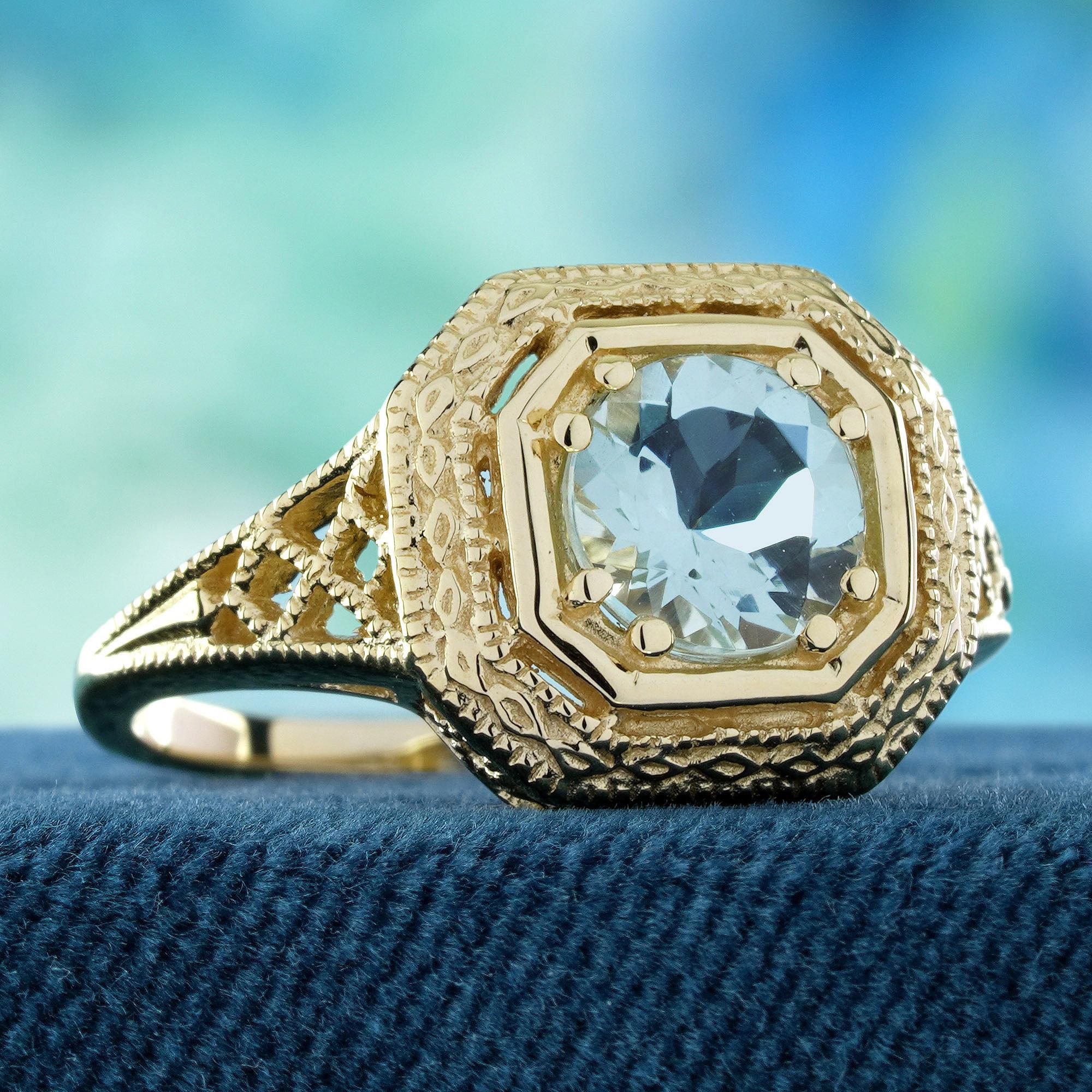 Édouardien 0,70 ct.  Bague filigrane de style vintage en or jaune massif 9 carats en vente