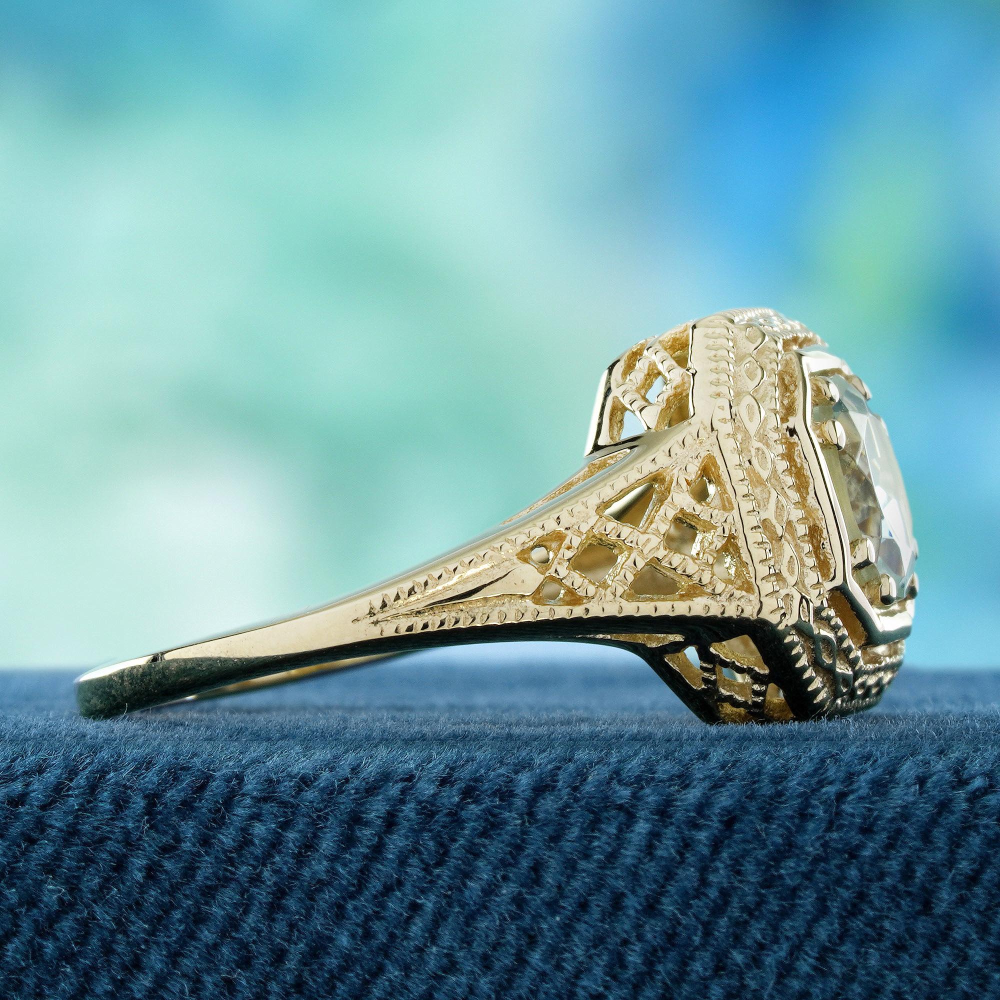 Taille ronde 0,70 ct.  Bague filigrane de style vintage en or jaune massif 9 carats en vente