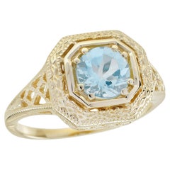 0,70 ct.  Bague filigrane de style vintage en or jaune massif 9 carats