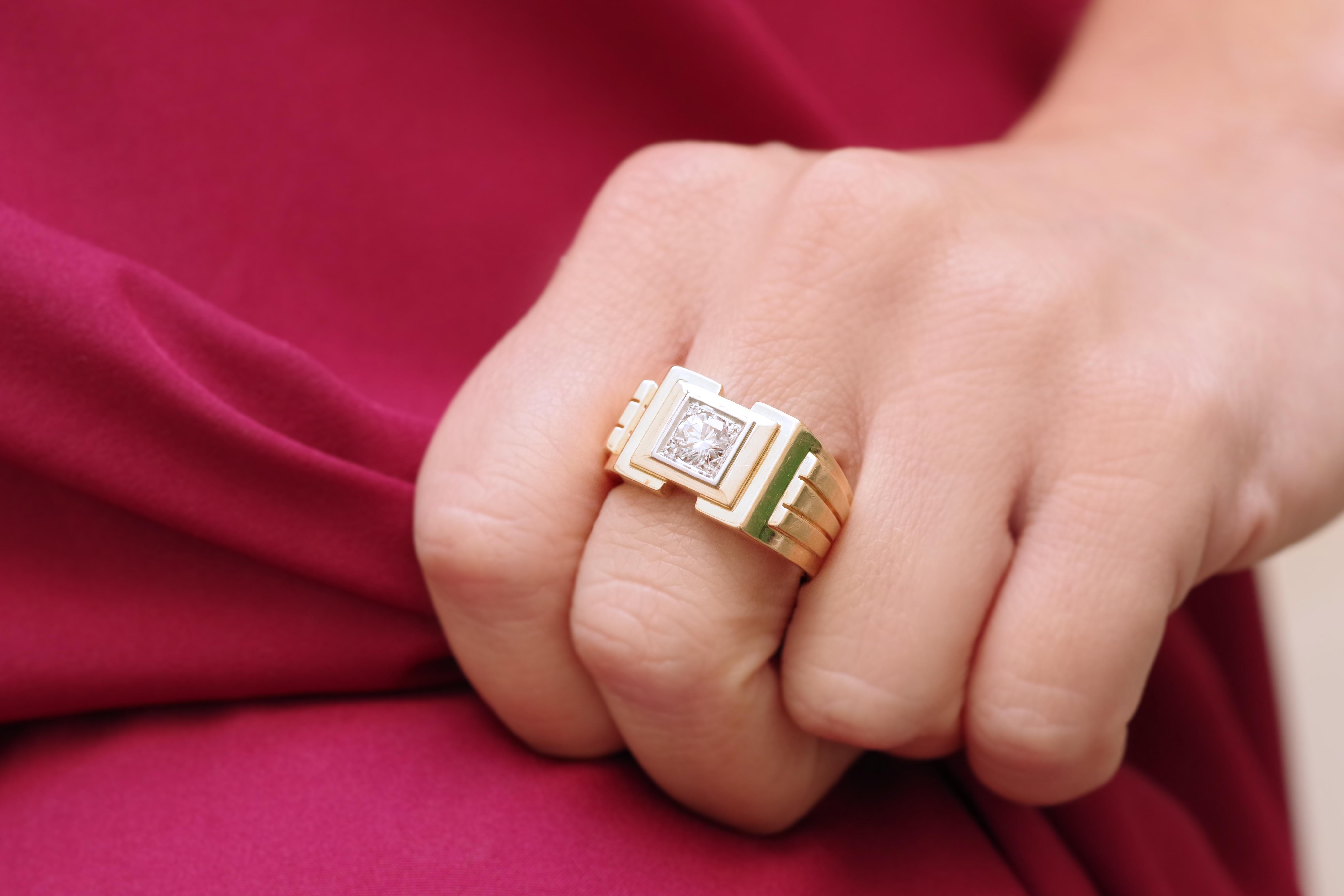 0,70 Karat Diamant-Tankring aus 18 Karat massivem Gold und Platin, Herrenschmuck im Angebot 5