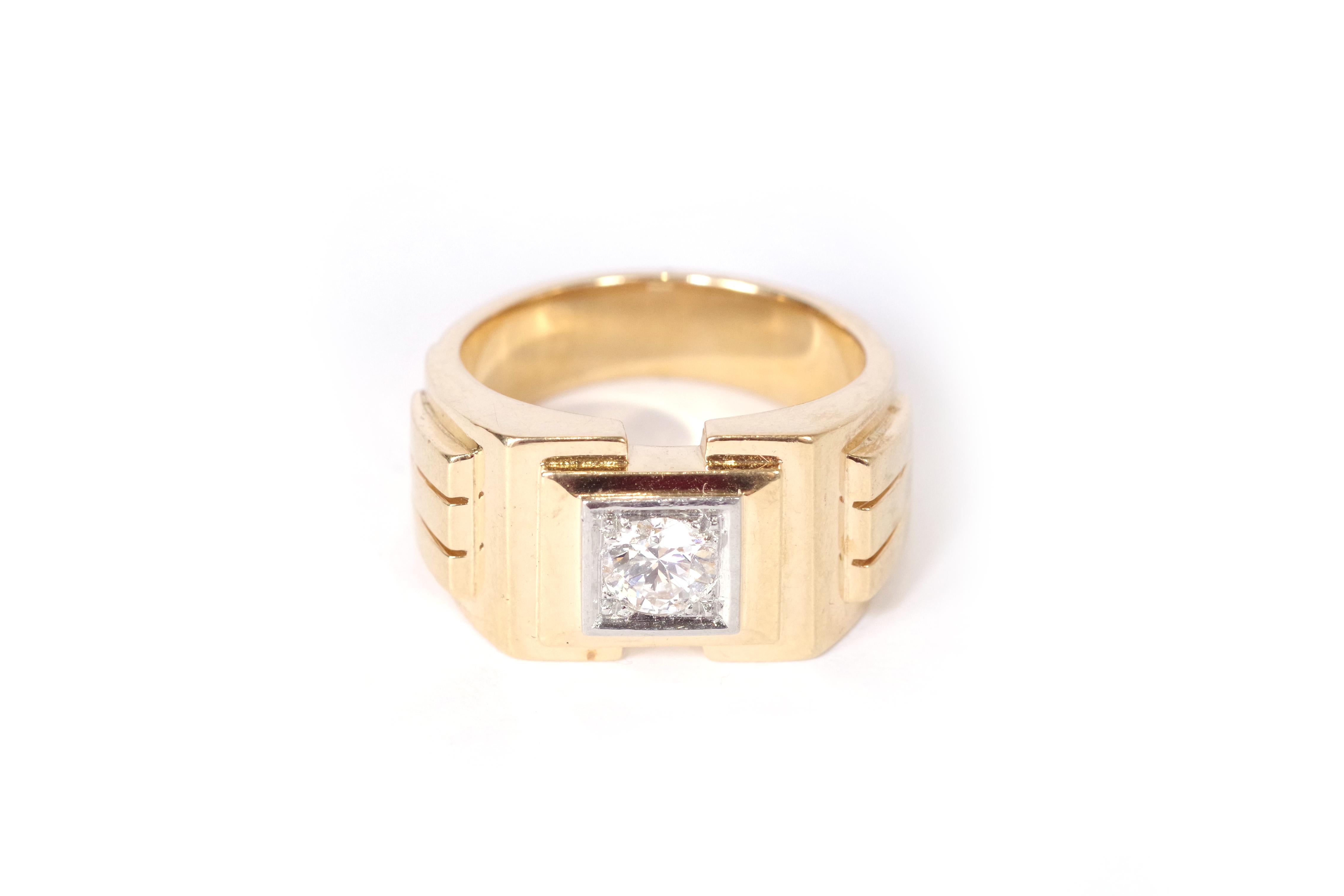 0,70 Karat Diamant-Tankring aus 18 Karat massivem Gold und Platin, Herrenschmuck (Retro) im Angebot