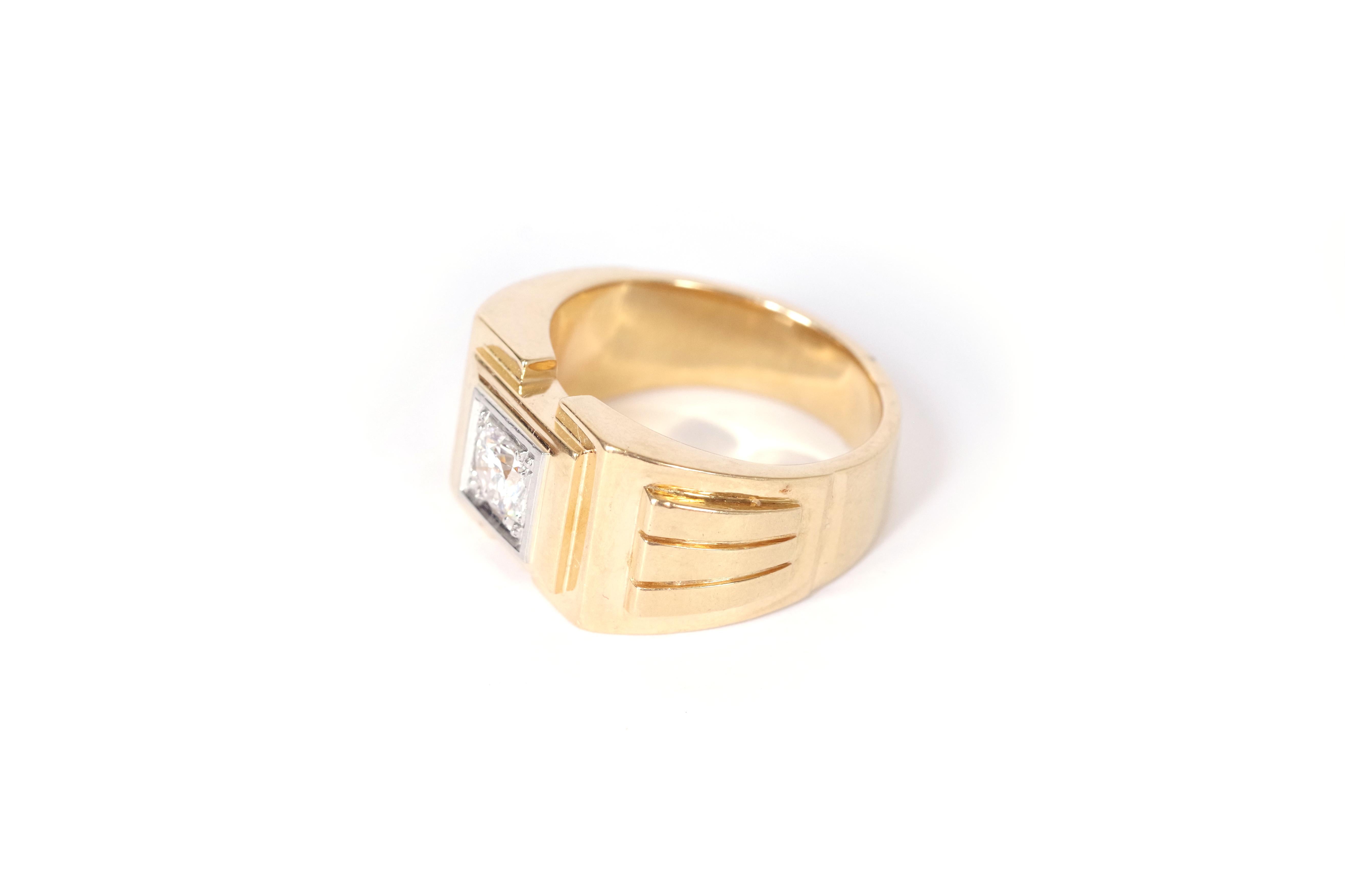 0,70 Karat Diamant-Tankring aus 18 Karat massivem Gold und Platin, Herrenschmuck im Zustand „Relativ gut“ im Angebot in PARIS, FR