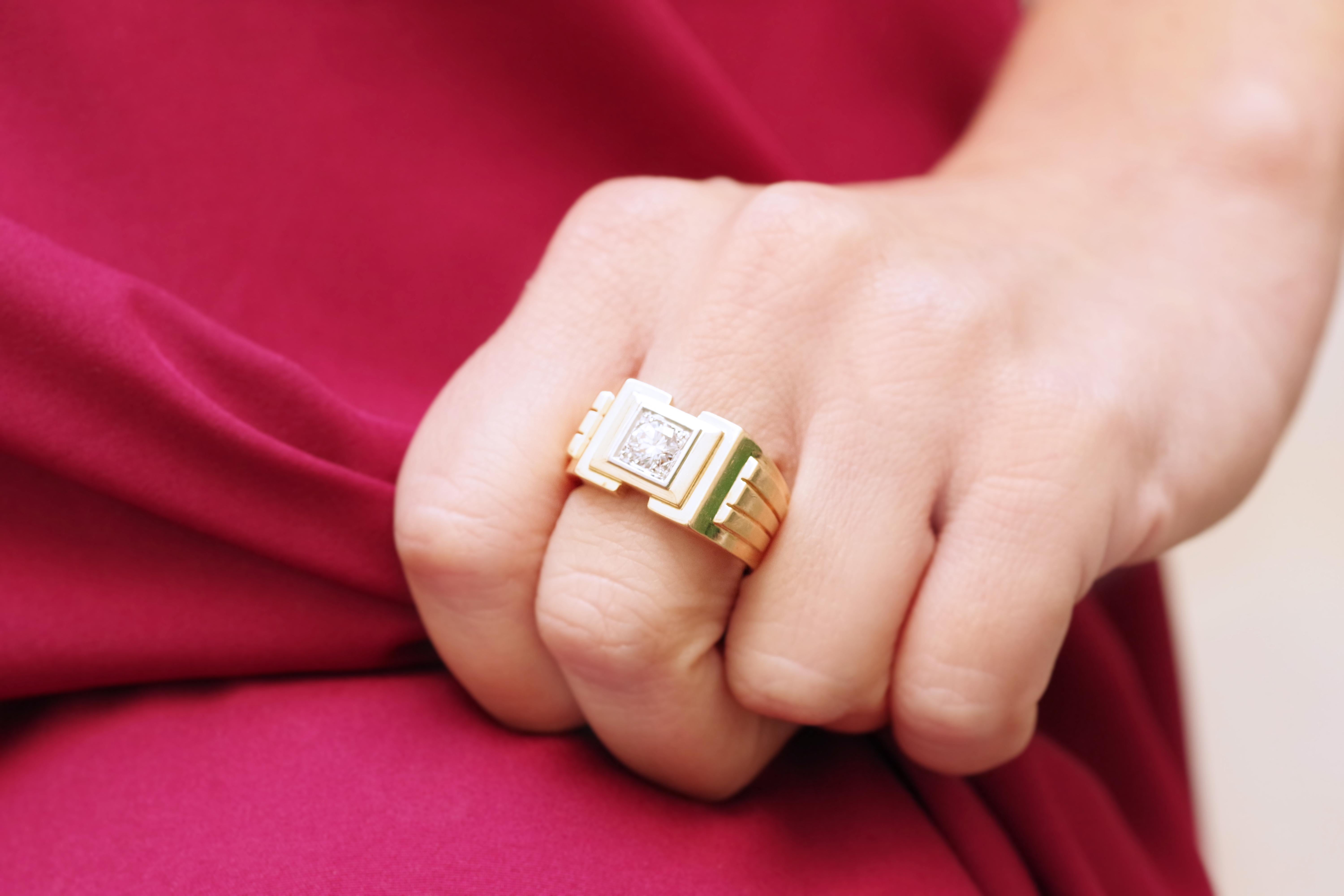 0,70 Karat Diamant-Tankring aus 18 Karat massivem Gold und Platin, Herrenschmuck im Angebot 3