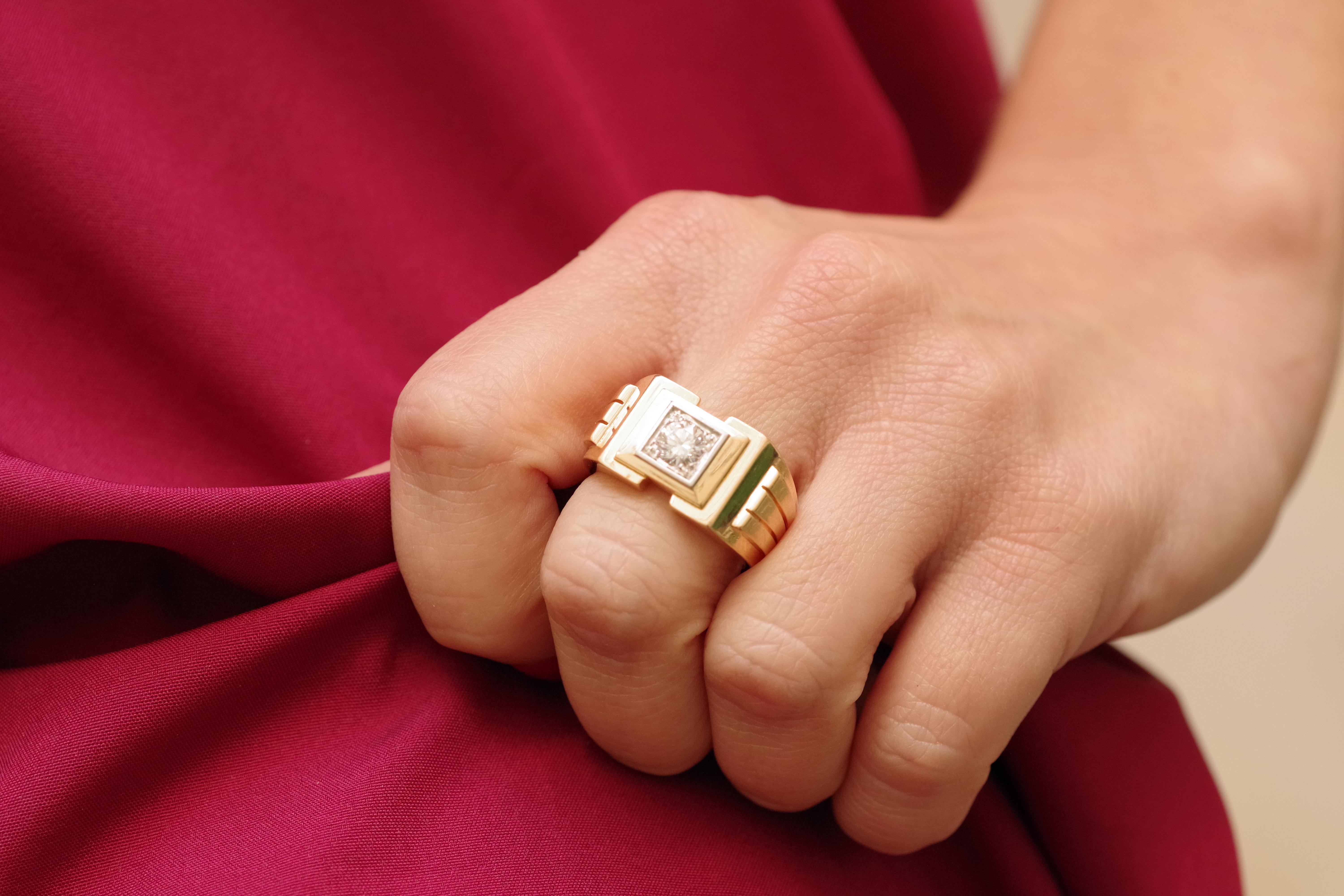0,70 Karat Diamant-Tankring aus 18 Karat massivem Gold und Platin, Herrenschmuck im Angebot 4