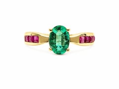 0.70 Ct Emerald Solitaire Ring 14K Gold Emerald Ruby Solitaire Ring Channel Set