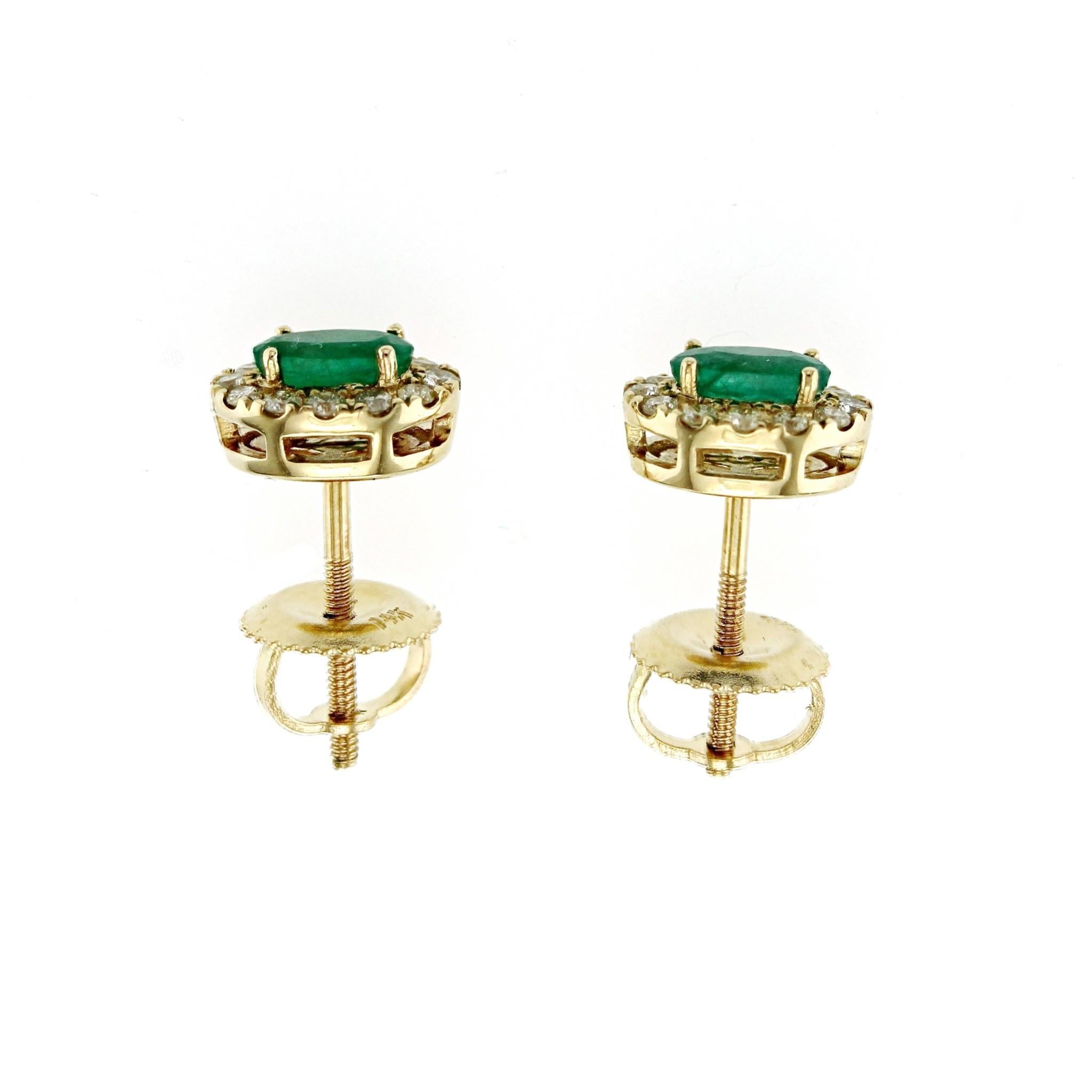da uomo o donna Smeraldo naturale 0,70 CT Diamanti 0,25 CT Orecchini a vite di forma ovale in oro 14K in vendita