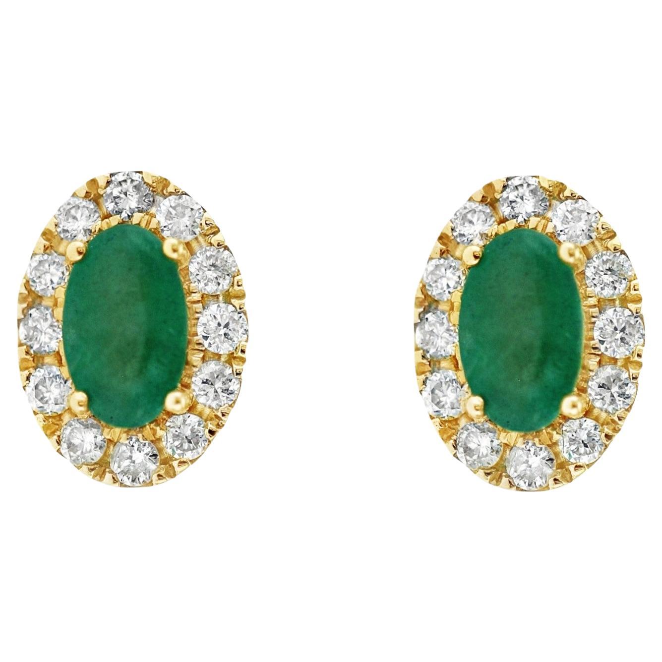 Smeraldo naturale 0,70 CT Diamanti 0,25 CT Orecchini a vite di forma ovale in oro 14K