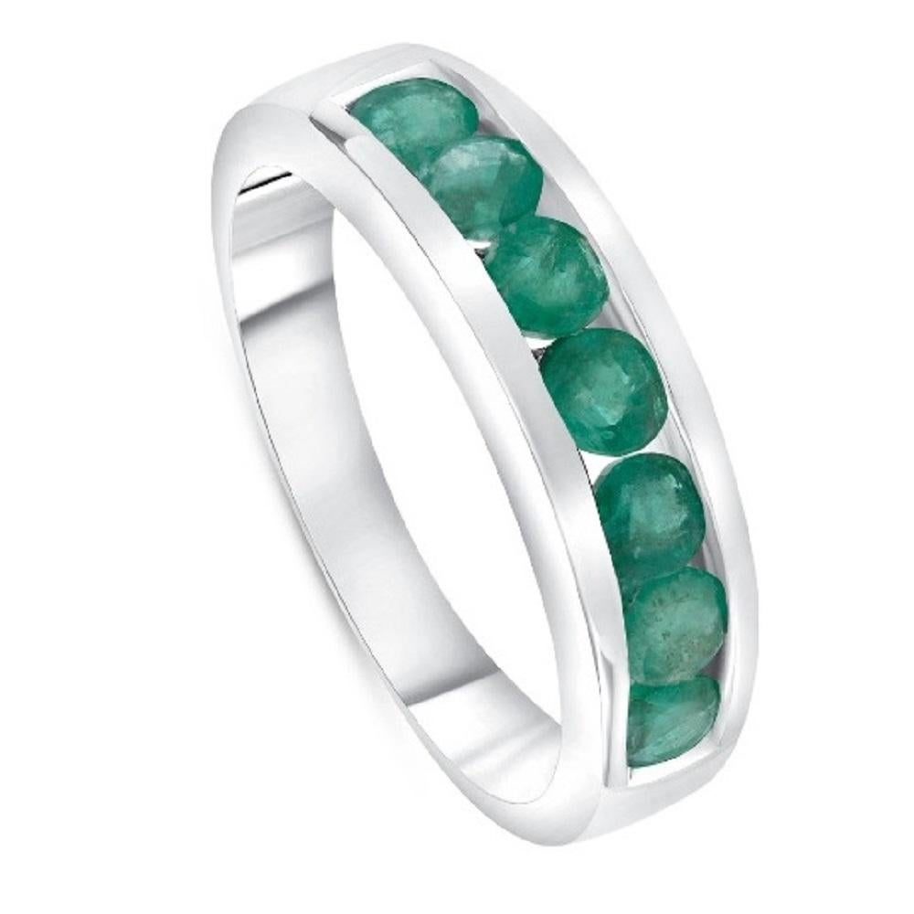 For Sale:  0.70 ct. Natural Green Emerald Gemstone Band 7 Stone Channel Setting 2