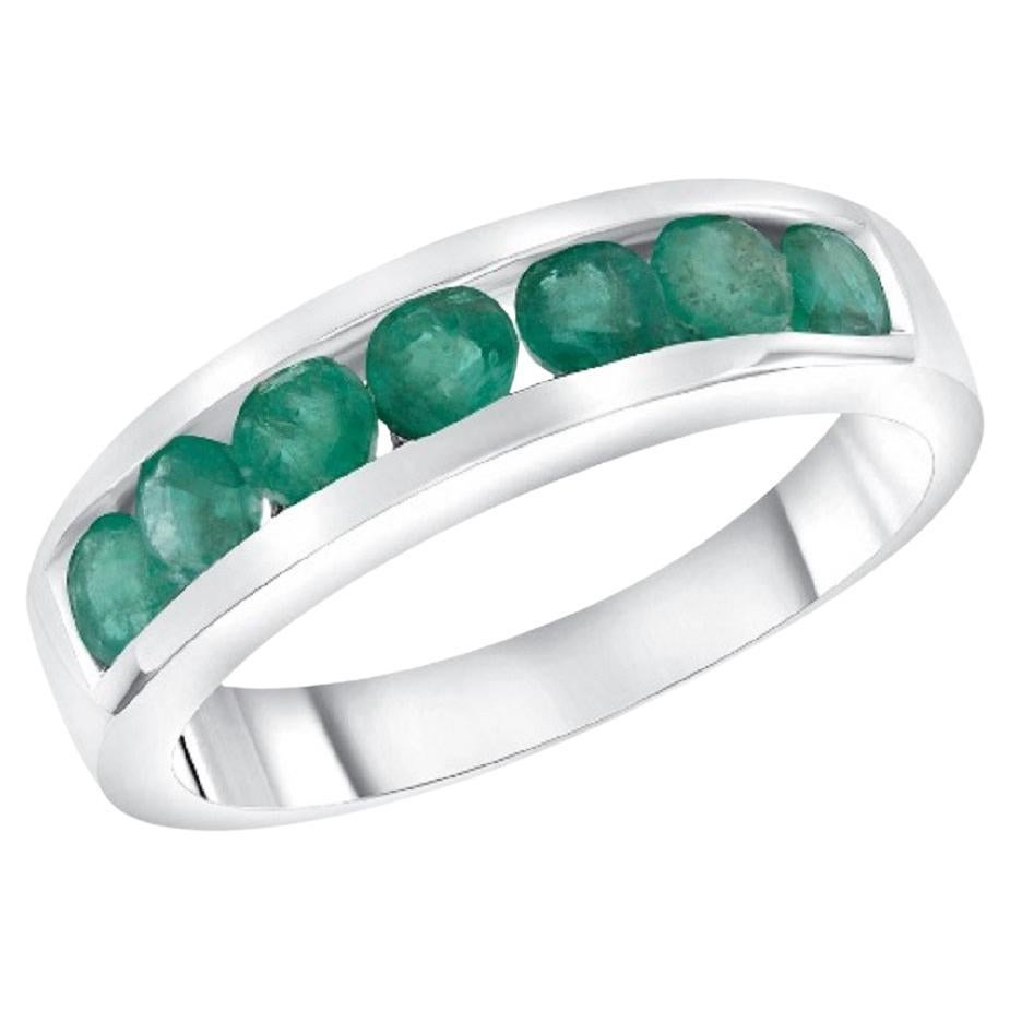 For Sale:  0.70 ct. Natural Green Emerald Gemstone Band 7 Stone Channel Setting