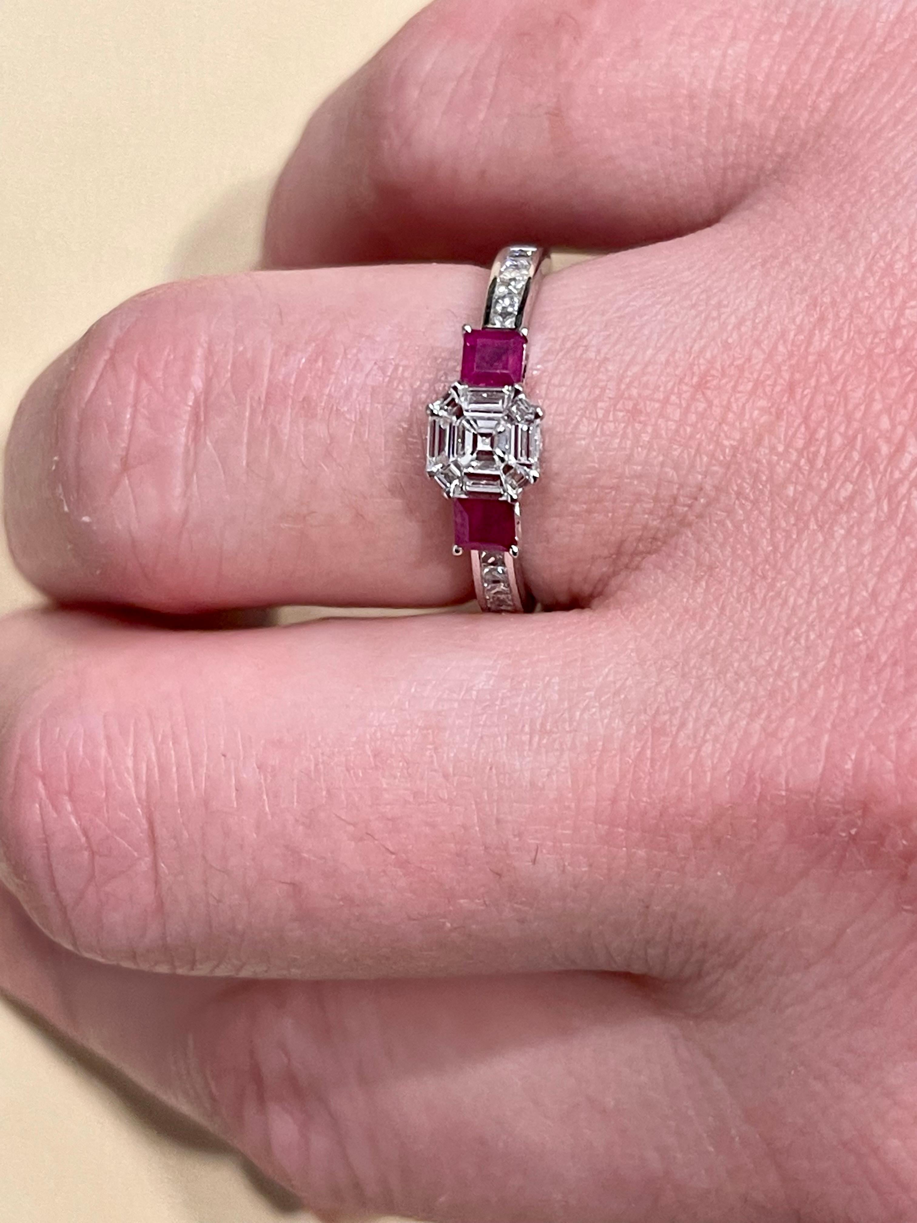 0.70 Ct Natural Ruby & 0.75 Ct Diamond 18 Karat White Gold Cocktail Ring For Sale 4