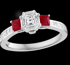 0.70 Ct Natural Ruby & 0.75 Ct Diamond 18 Karat White Gold Cocktail Ring