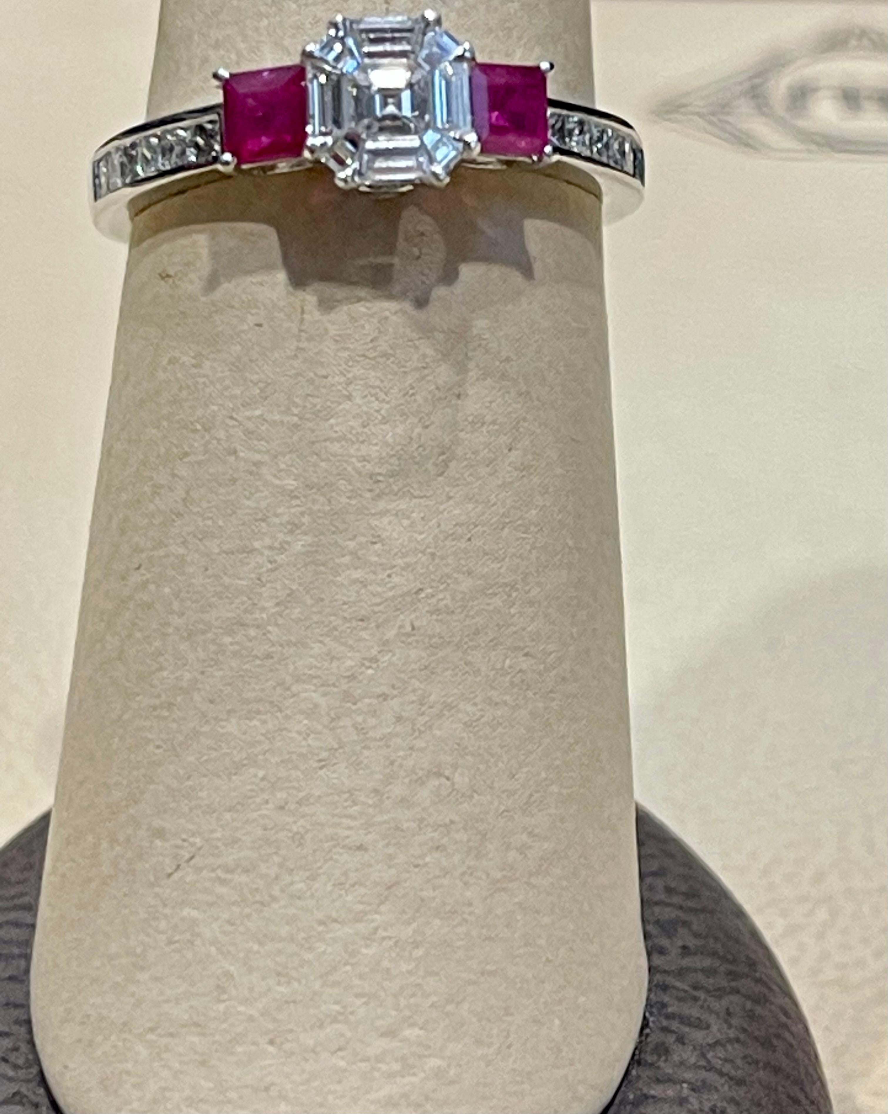 Women's 0.70 Ct Natural Ruby & 0.75 Ct Diamond 18 Karat White Gold Cocktail Ring For Sale