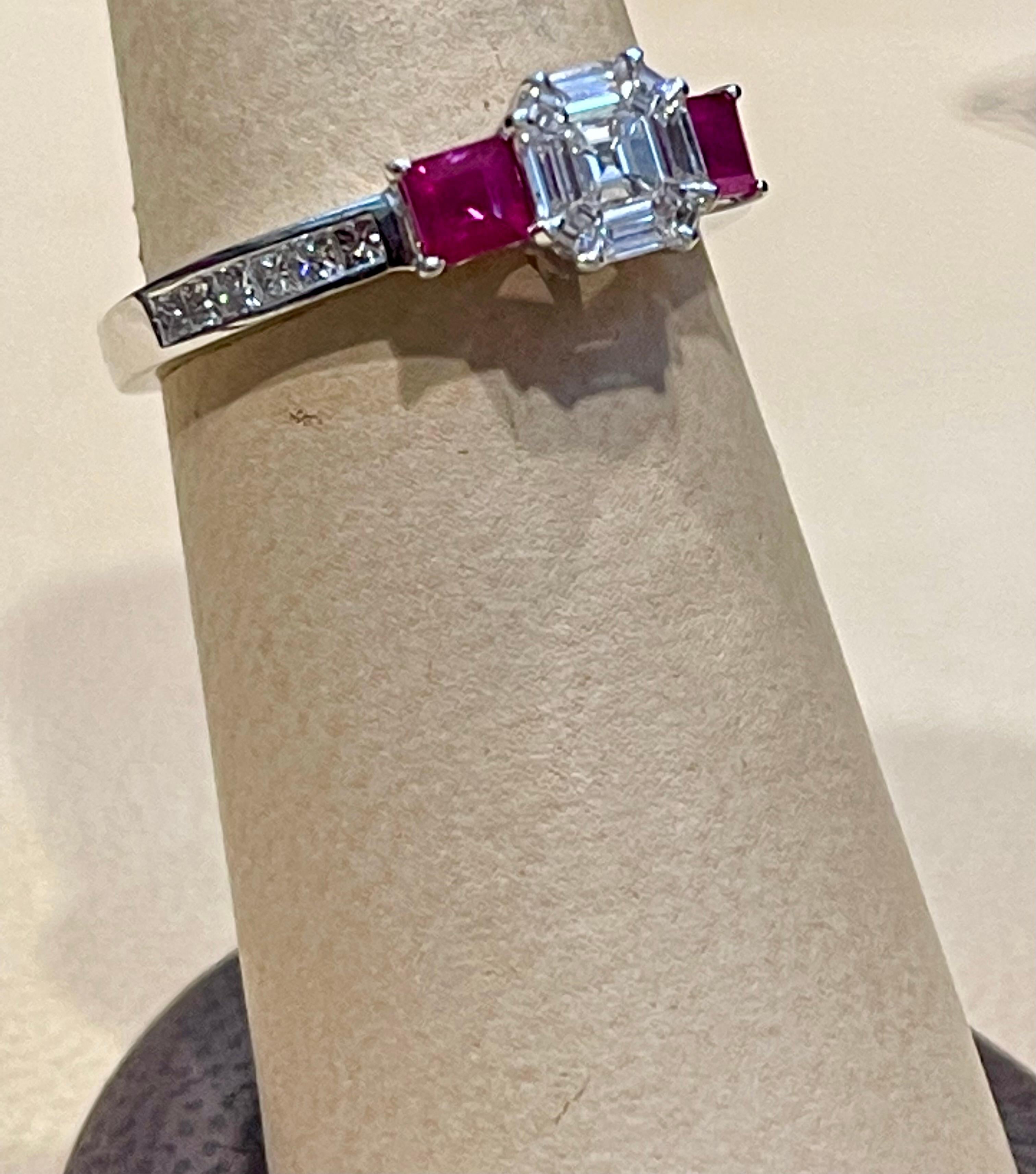 0.70 Ct Natural Ruby & 0.75 Ct Diamond 18 Karat White Gold Cocktail Ring For Sale 2