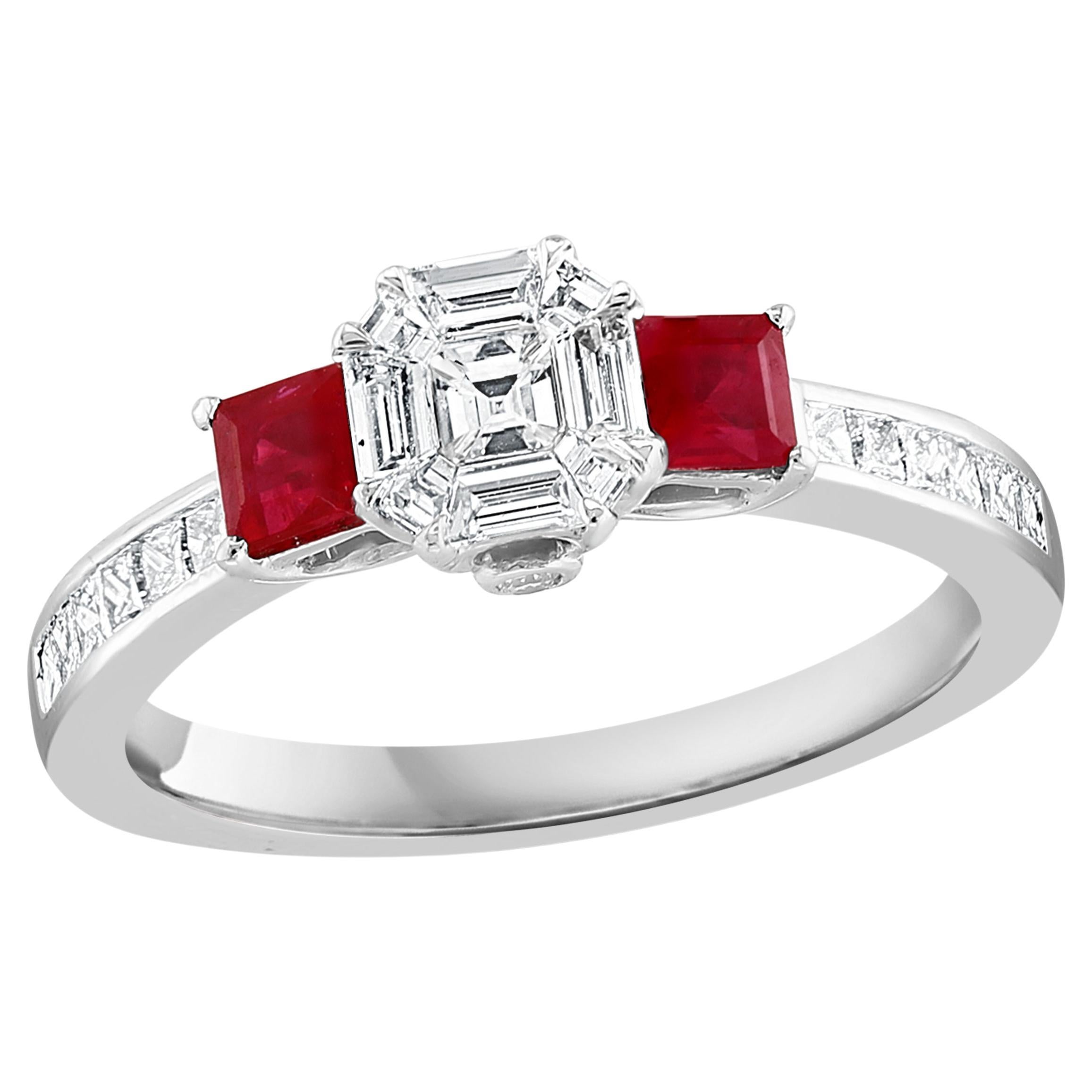 0.70 Ct Natural Ruby & 0.75 Ct Diamond 18 Karat White Gold Cocktail Ring For Sale
