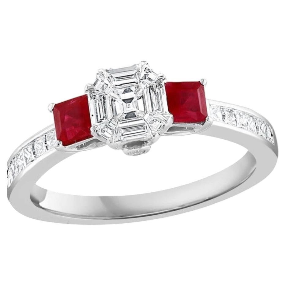 Natural Ruby and Diamond Cocktail Ring in 18K White Gold