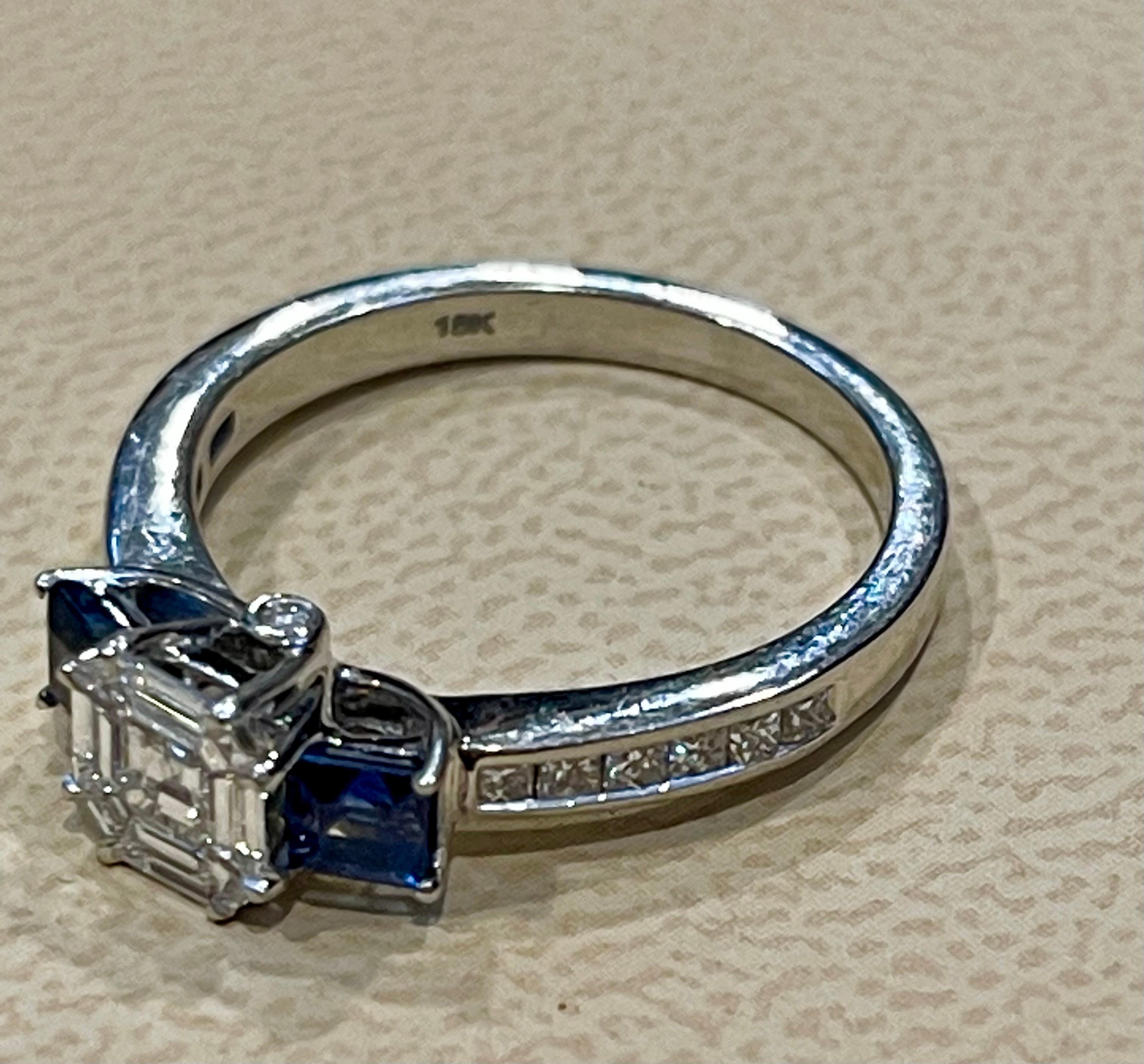 0.70 Ct Natural Sapphire & 0.75 Ct Diamond 18 Karat White Gold Cocktail Ring For Sale 6