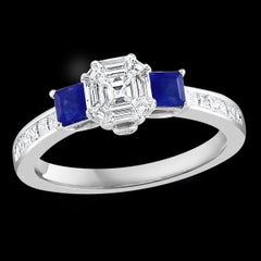 0.70 Ct Natural Sapphire & 0.75 Ct Diamond 18 Karat White Gold Cocktail Ring