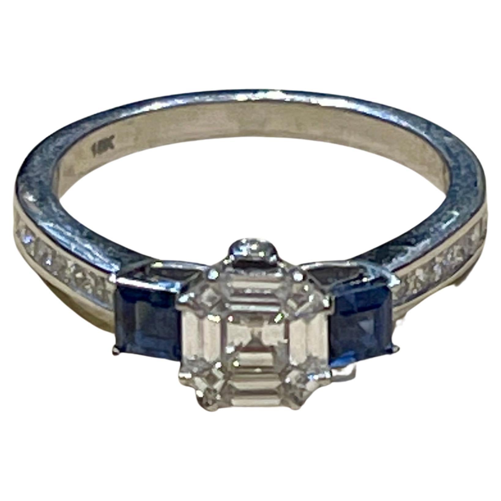 Zafiro natural de 0,70 quilates y diamante de 0,75 quilates Anillo de cóctel de oro blanco de 18 quilates en Excelente estado para la venta en New York, NY