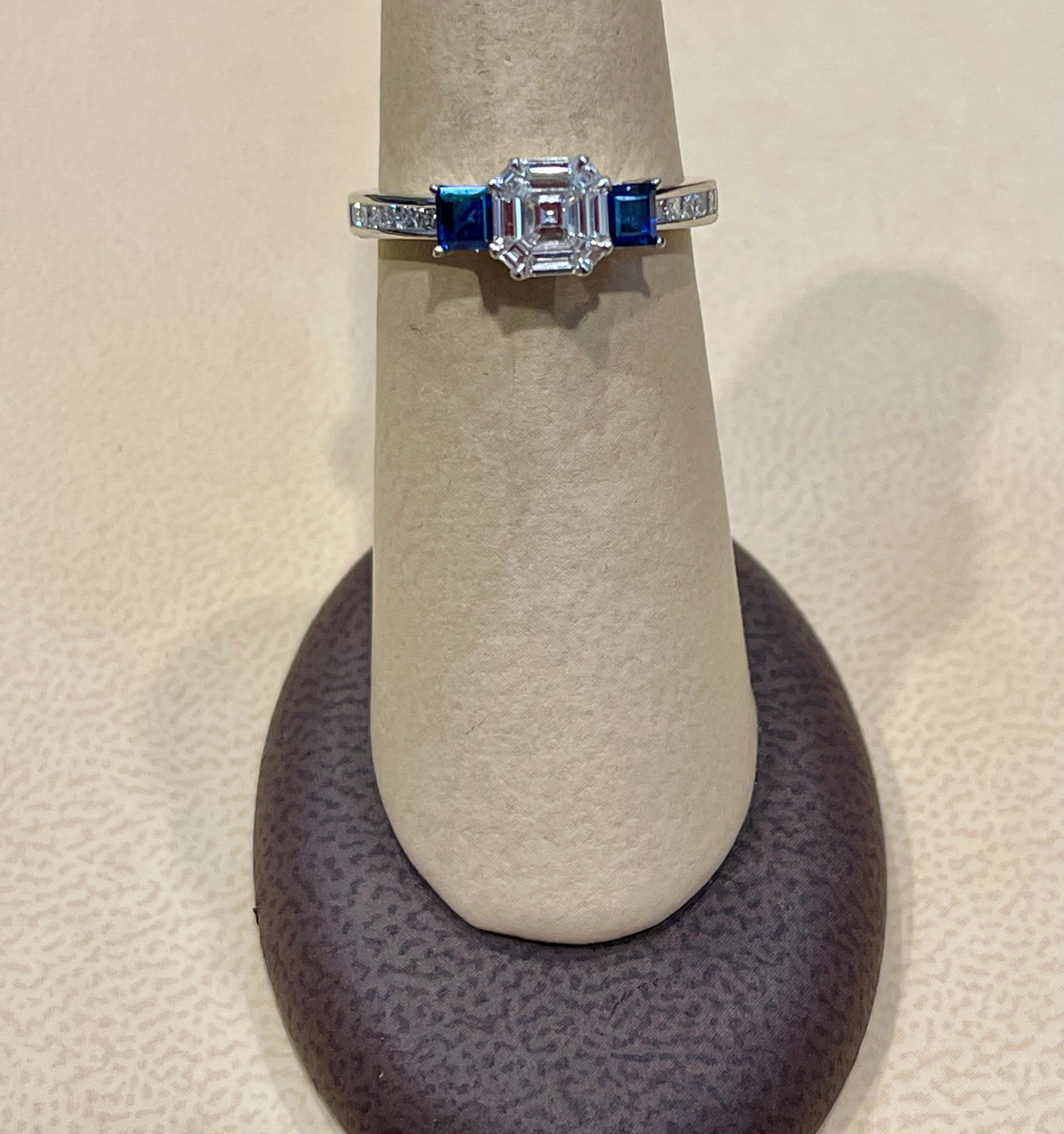 0.70 Ct Natural Sapphire & 0.75 Ct Diamond 18 Karat White Gold Cocktail Ring For Sale 3