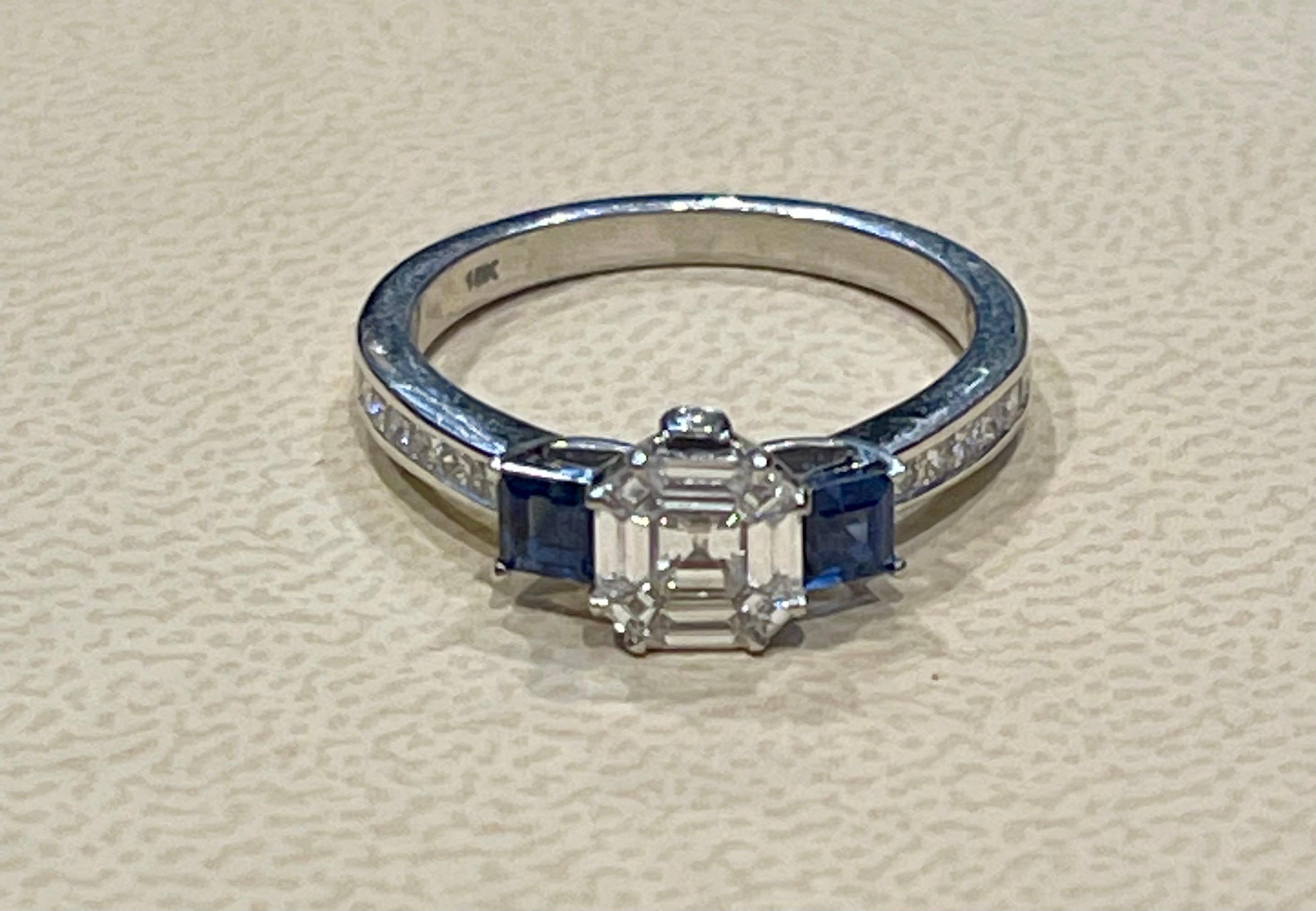 0.70 Ct Natural Sapphire & 0.75 Ct Diamond 18 Karat White Gold Cocktail Ring For Sale 4