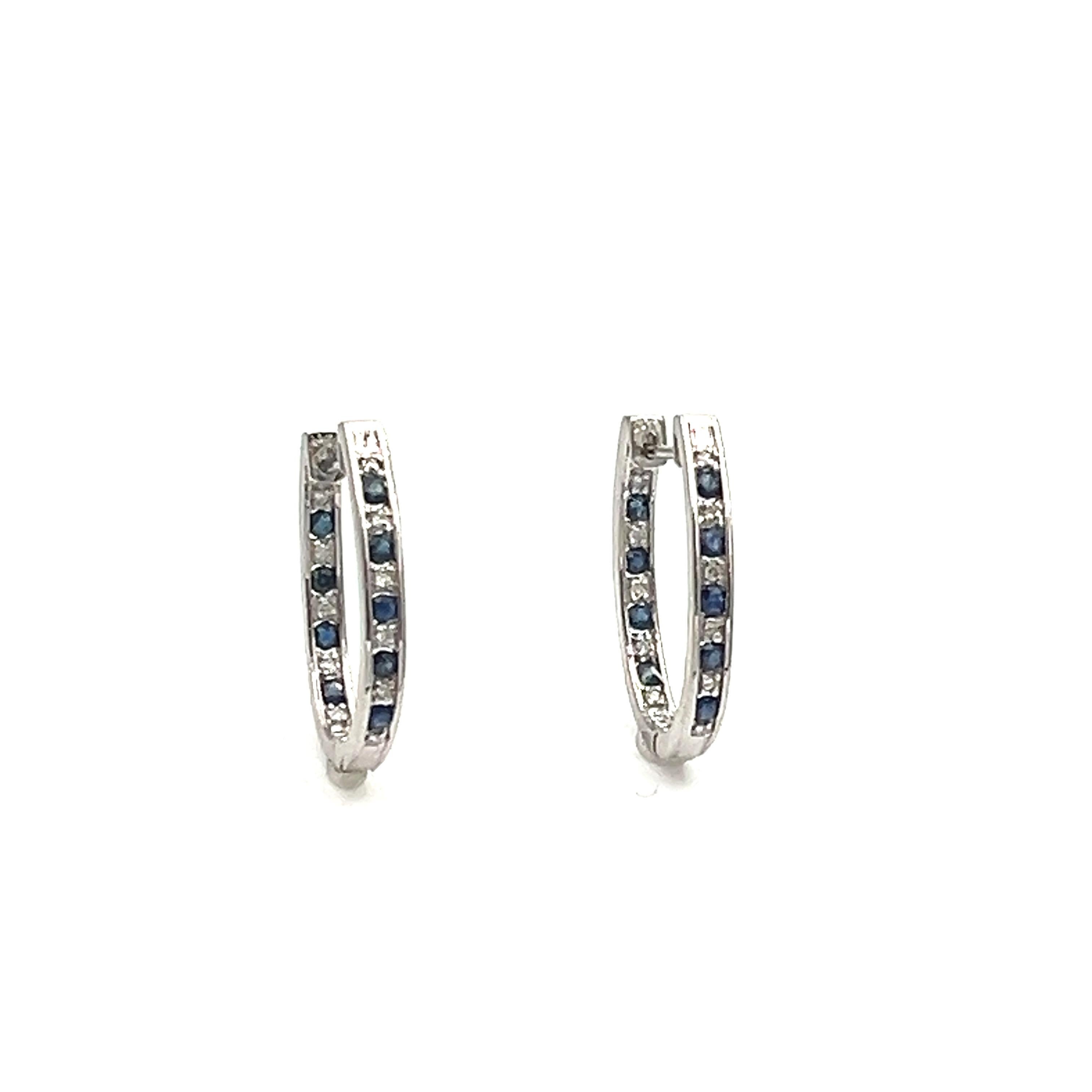 0.70 ct Natural Sapphire & Diamond Hoops For Sale