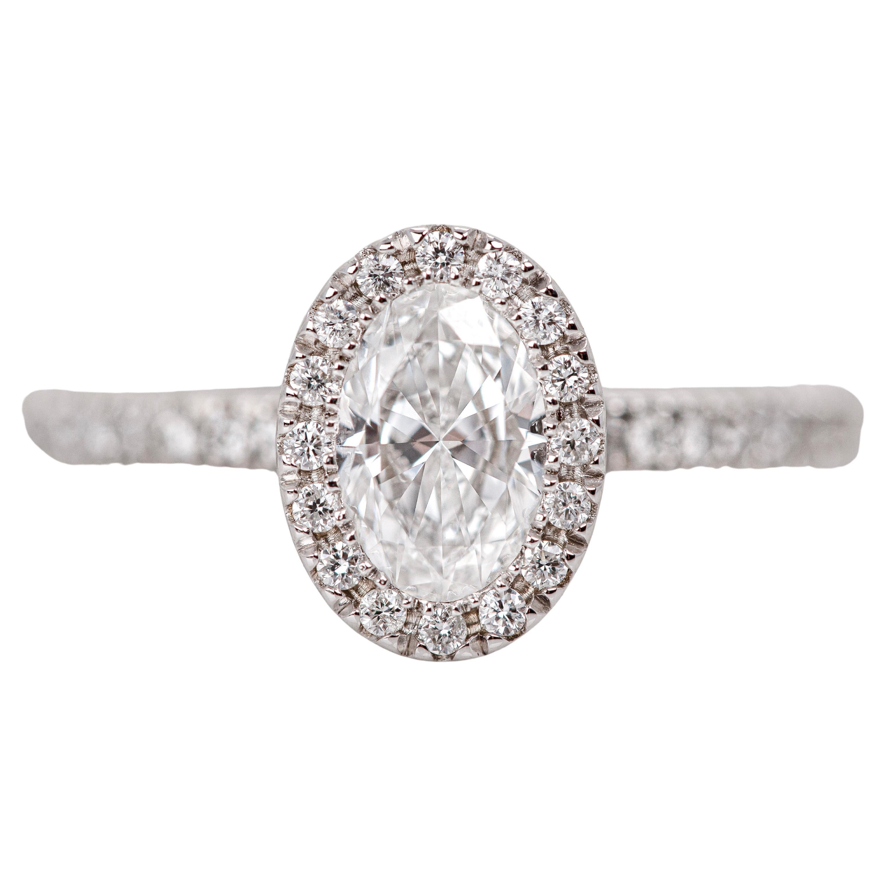 0.70 ct Oval Cut Diamond Solitaire, Diamond Solitaire Ring with Edge Stone, Quee
