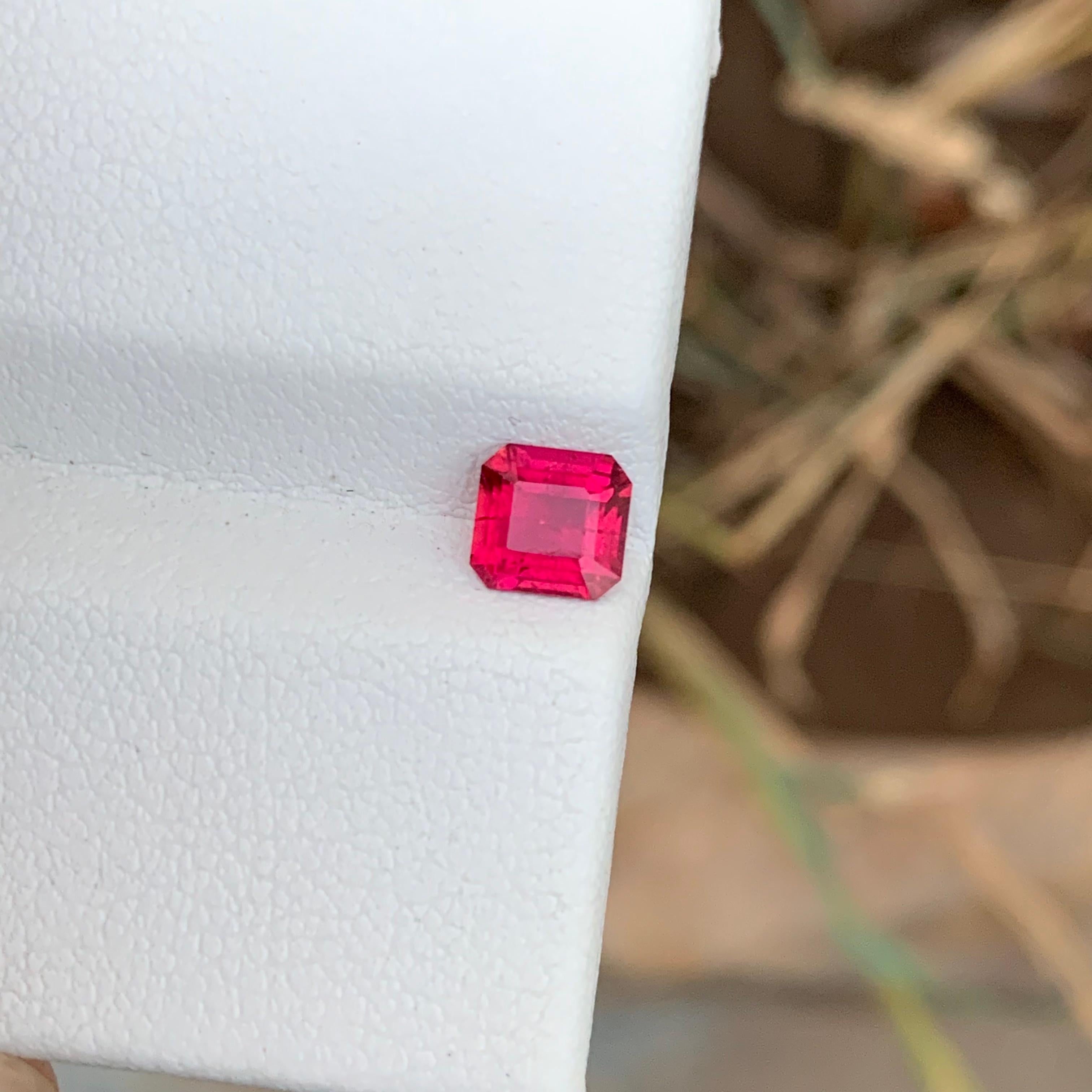 Faceted Rubellite Tourmaline 
Weight: 0.70 Carats 
Dimension: 5.6x5.4x3.4 Mm
Origin: Afghanistan 
Shape: Square 
Color: Pink Red
Certificate: On Customer Demand 
.
Rubellite is a gemstone known for its vibrant and captivating red color. It is a type