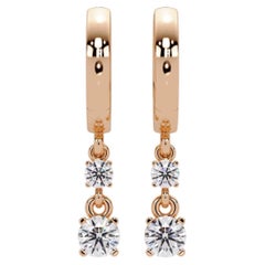 0.70 CTW Diamond Drop Huggie Earrings in 14K Gold, SI1+ 11MM Hoops