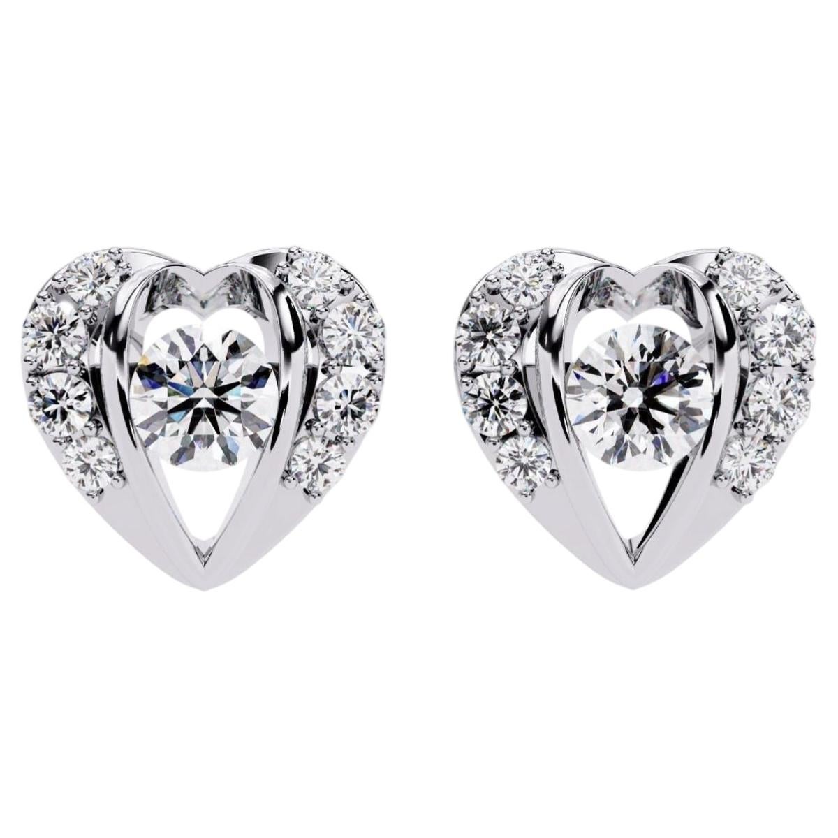 Orecchini a bottone a forma di cuore con diamanti da 0,70 CTW in oro 14K, diamanti naturali SI+