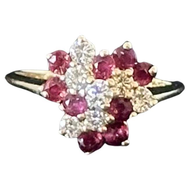 0.70 CTW Natural Diamonds and 0.90 CTW Ruby Cocktail Ring For Sale