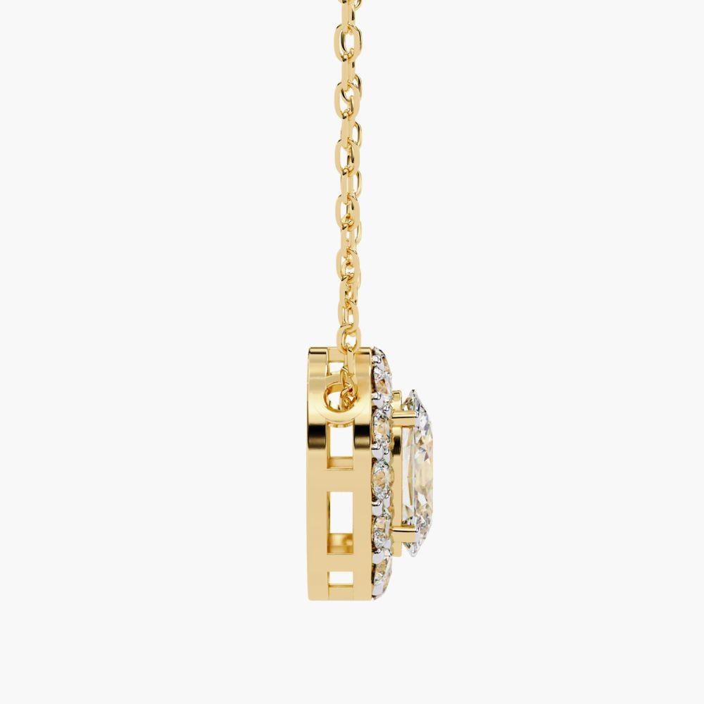 0.70 Ctw Ovall Diamond Halo Pendant Necklace 14K Gold For Sale 4