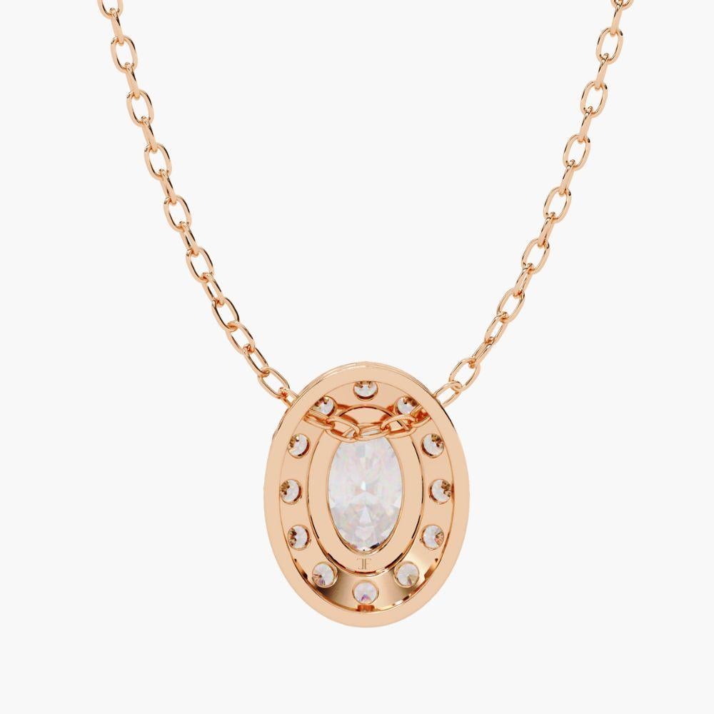 0.70 Ctw Ovall Diamond Halo Pendant Necklace 14K Gold For Sale 6