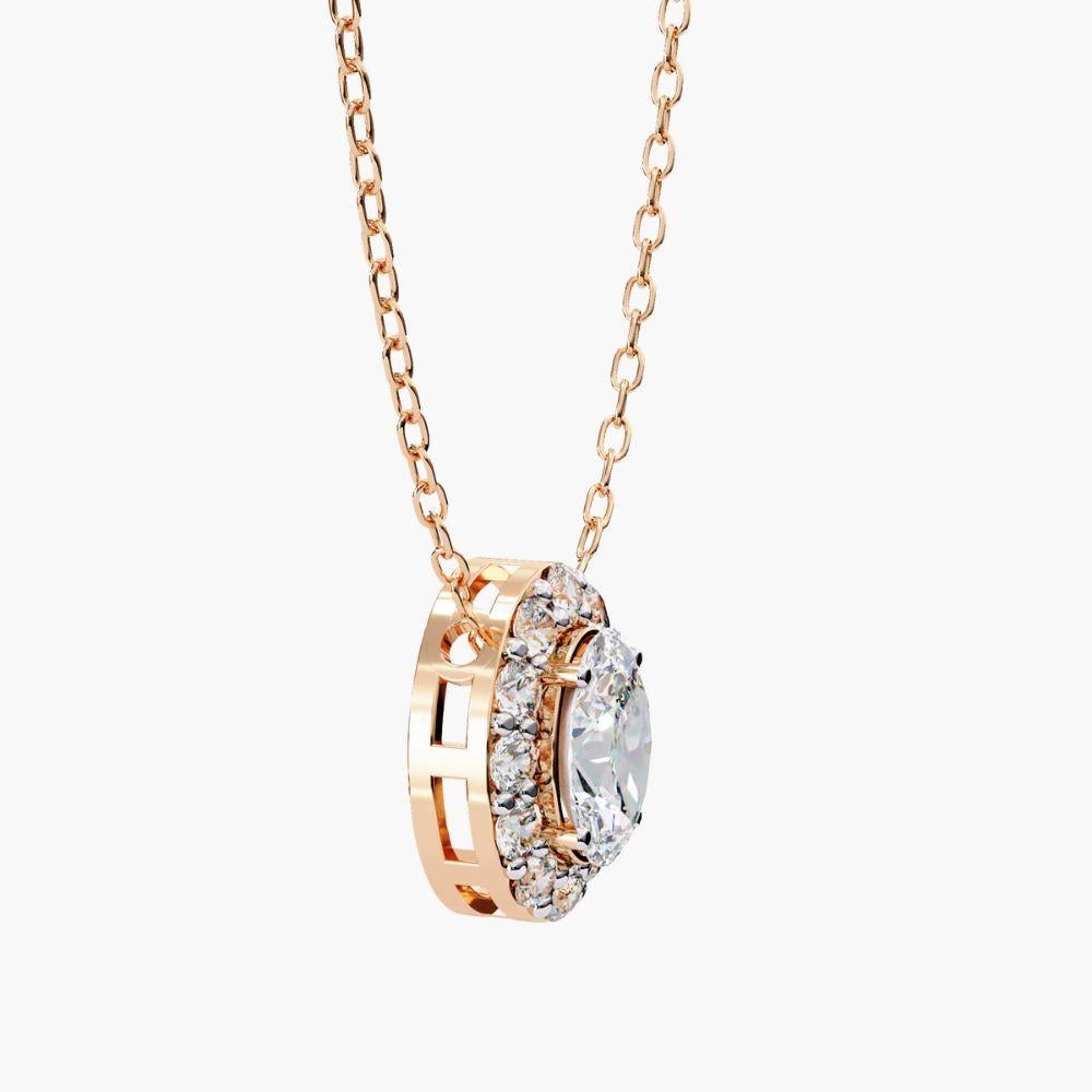 0.70 Ctw Ovall Diamond Halo Pendant Necklace 14K Gold For Sale 7