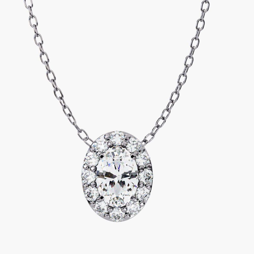 0.70 Ctw Ovall Diamond Halo Pendant Necklace 14K Gold For Sale 9