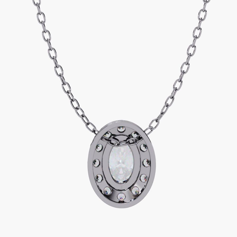 0.70 Ctw Ovall Diamond Halo Pendant Necklace 14K Gold For Sale 10