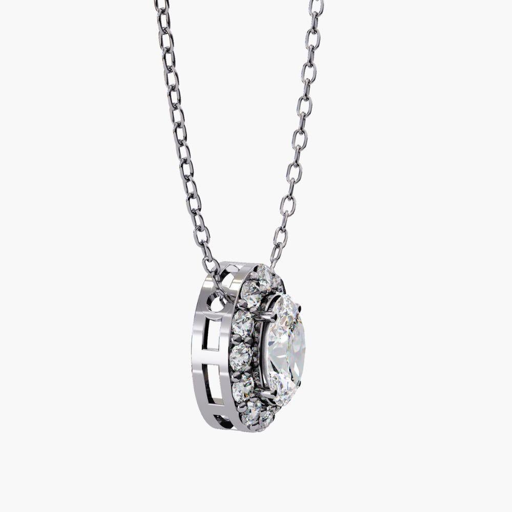 0.70 Ctw Ovall Diamond Halo Pendant Necklace 14K Gold For Sale 11