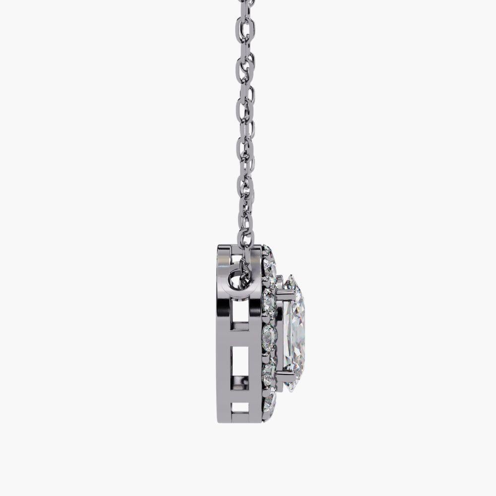 0.70 Ctw Ovall Diamond Halo Pendant Necklace 14K Gold For Sale 12
