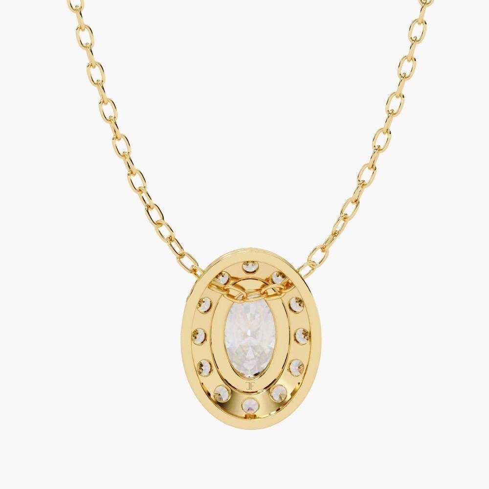 0.70 Ctw Ovall Diamond Halo Pendant Necklace 14K Gold For Sale 2