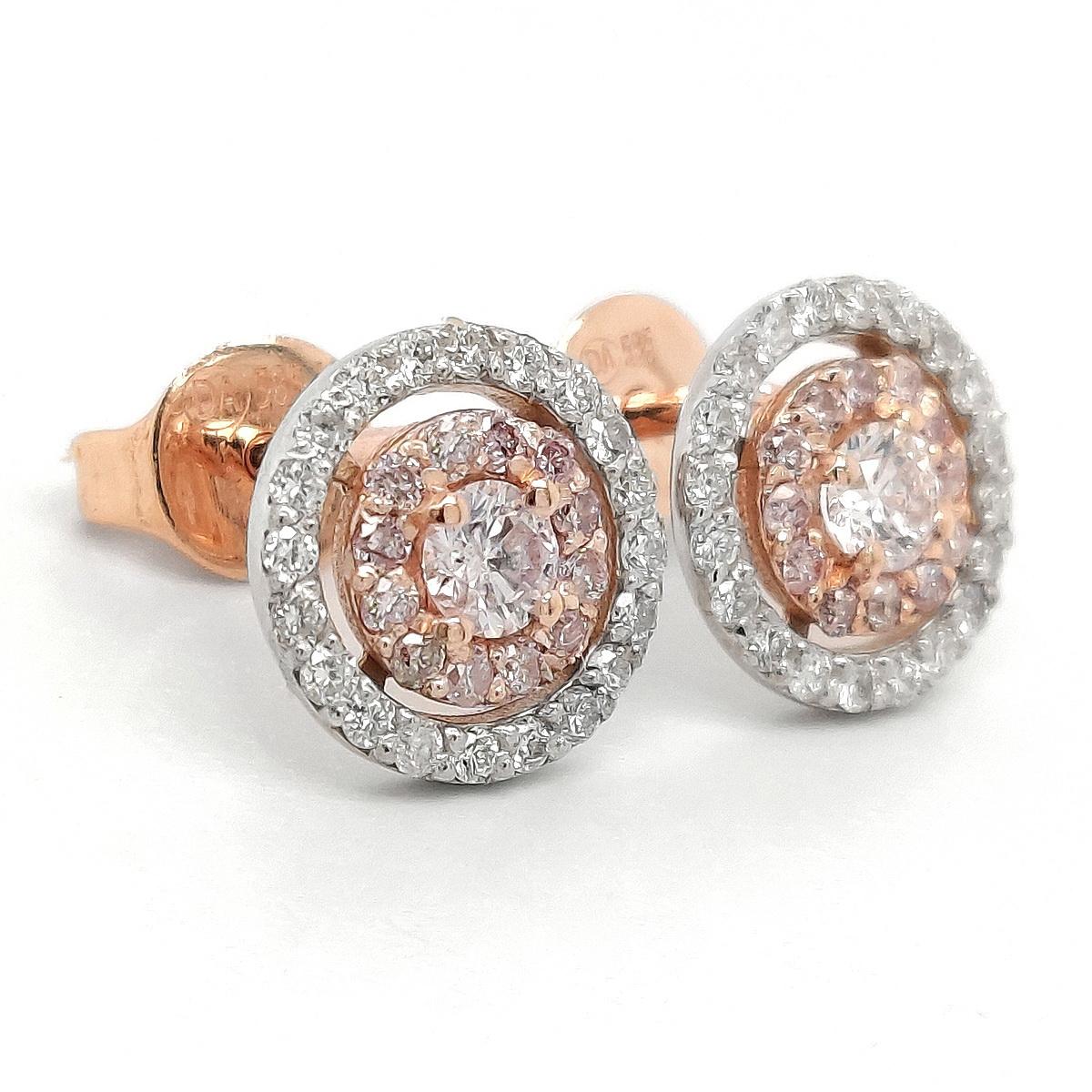 Art Deco 1$ NO RESERVE - 0.70CTWNatural Pink Diamond Stud Earrings 14k Rose Gold