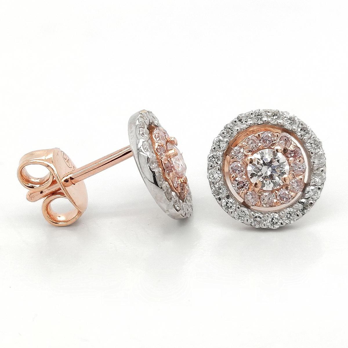 1$ NO RESERVE - 0.70CTWNatural Pink Diamond Stud Earrings 14k Rose Gold ...