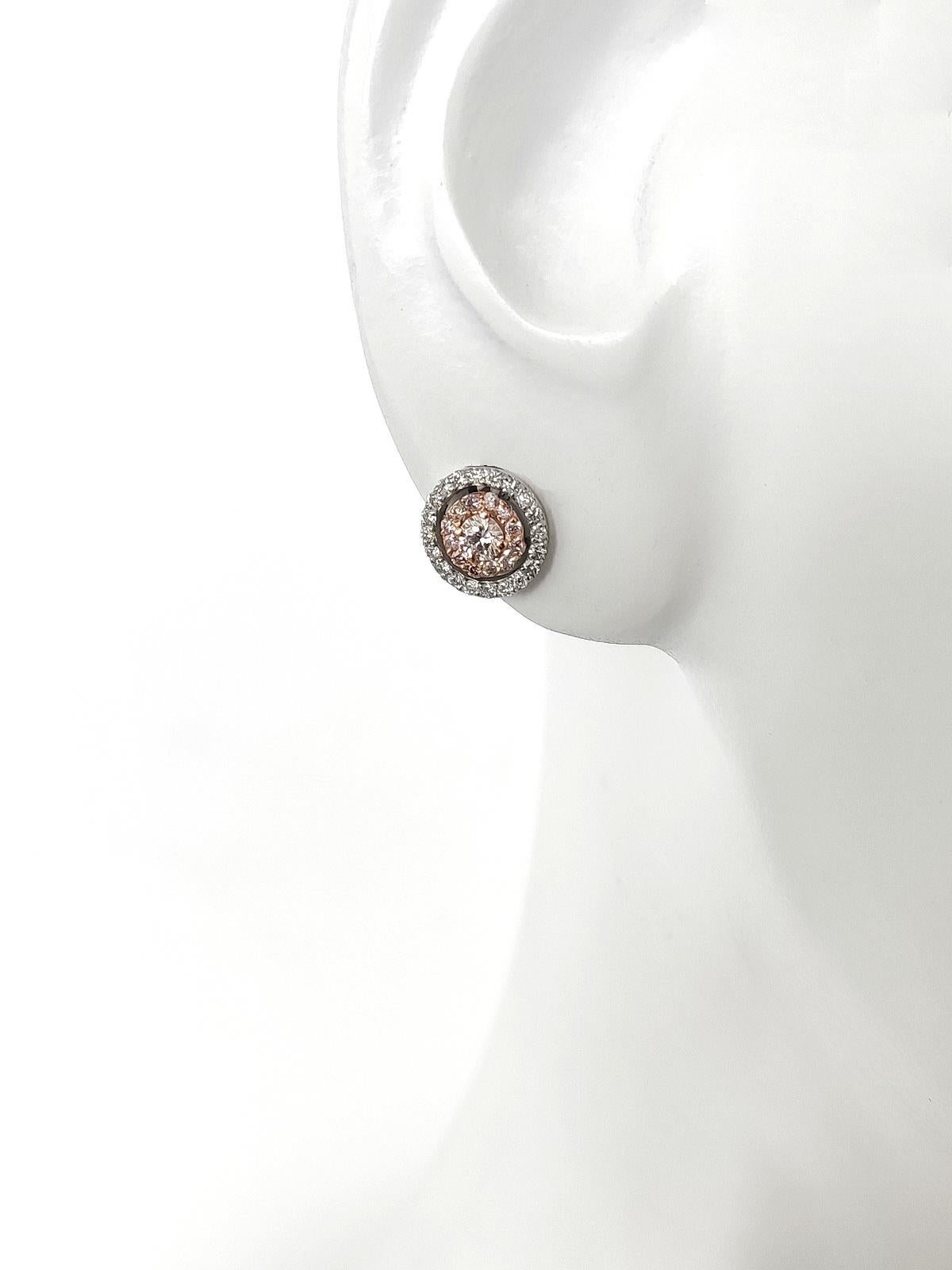 1$ NO RESERVE - 0.70CTWNatural Pink Diamond Stud Earrings 14k Rose Gold In New Condition In Ramat Gan, IL
