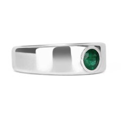 0.70ct 14K Natural Round Cut Emerald Bezel Set Men's Solitaire Ring