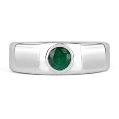 0.70ct 14K Natural Round Cut Emerald Bezel Set Men's Solitaire Ring