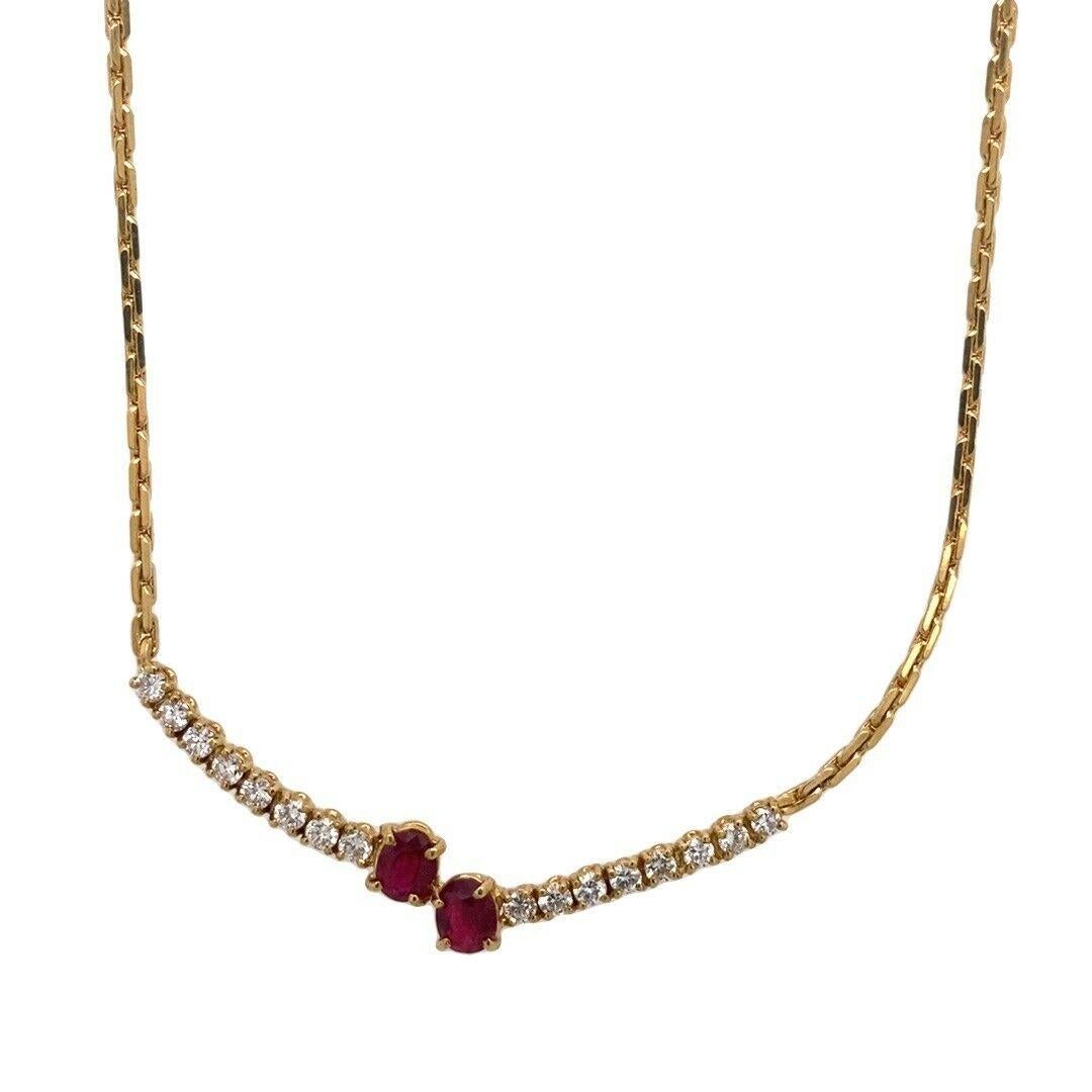 18ct Yellow Gold Ruby + Diamond Necklace, Set With 0.70ct Of Diamonds

Additional Information: 
Total Diamond Weight: 0.70ct
Diamond Colour: G
Diamond Clarity: VS
Total Weight: 11.3g
Necklace Length: 16