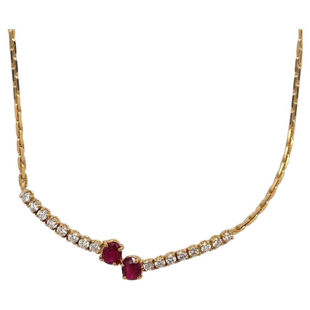 0.70ct Diamond and Ruby Necklace in 18ct Yellow Gold For Sale